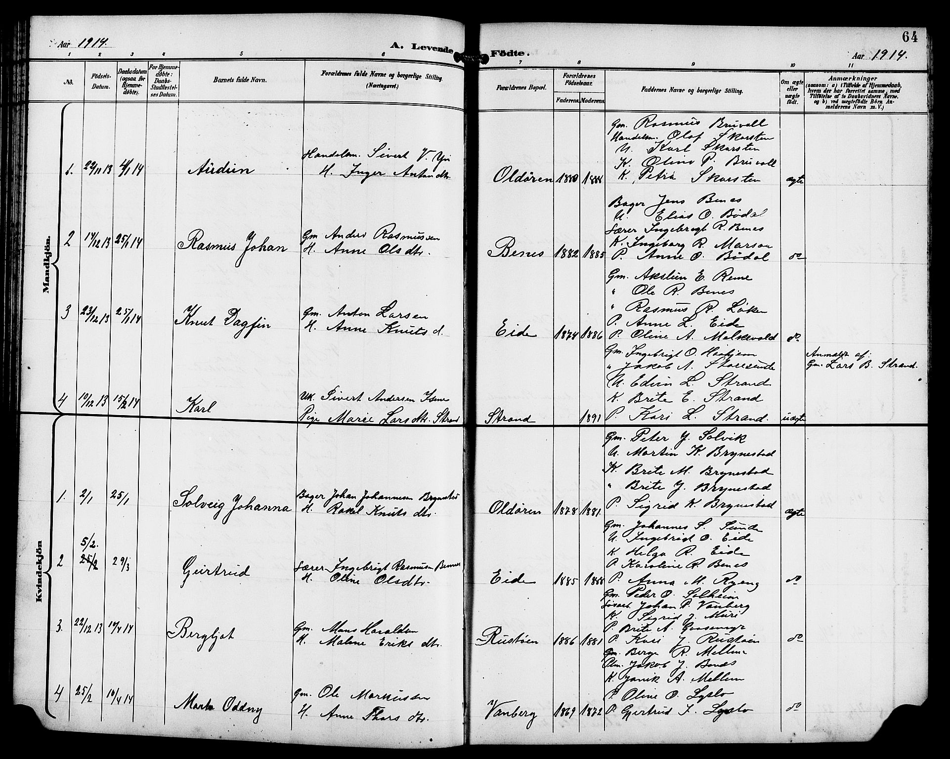 Innvik sokneprestembete, AV/SAB-A-80501: Parish register (copy) no. B 4, 1898-1916, p. 64