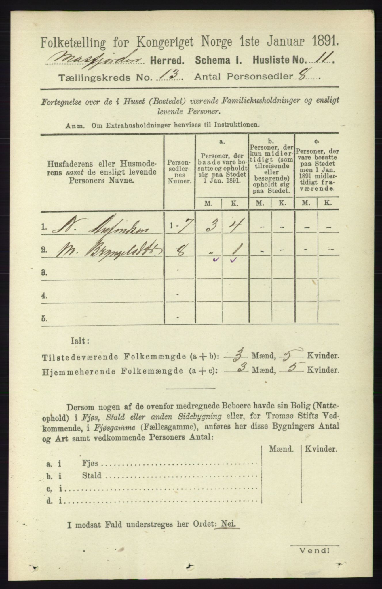 RA, 1891 census for 1266 Masfjorden, 1891, p. 2613