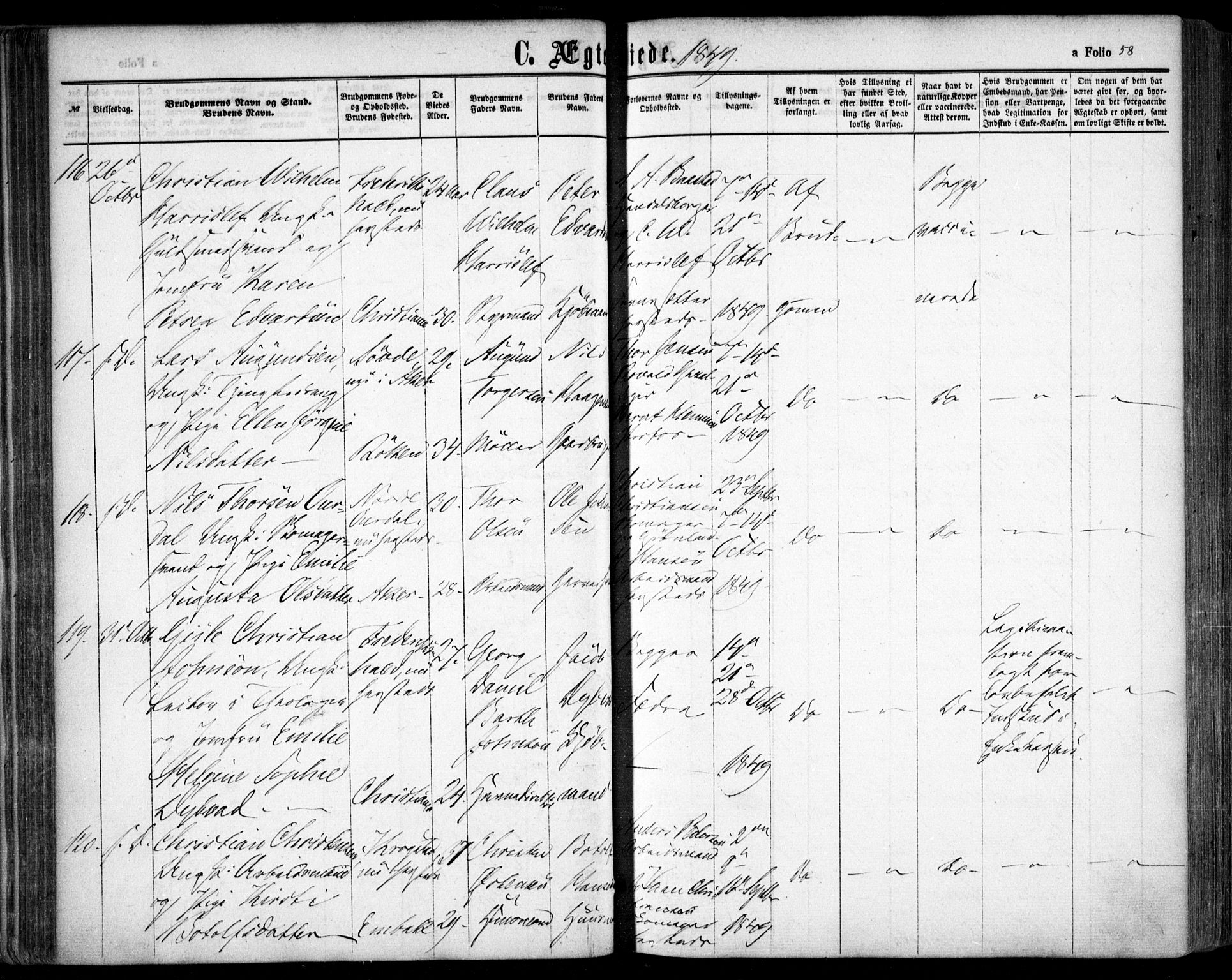 Oslo domkirke Kirkebøker, AV/SAO-A-10752/F/Fa/L0020: Parish register (official) no. 20, 1848-1865, p. 58