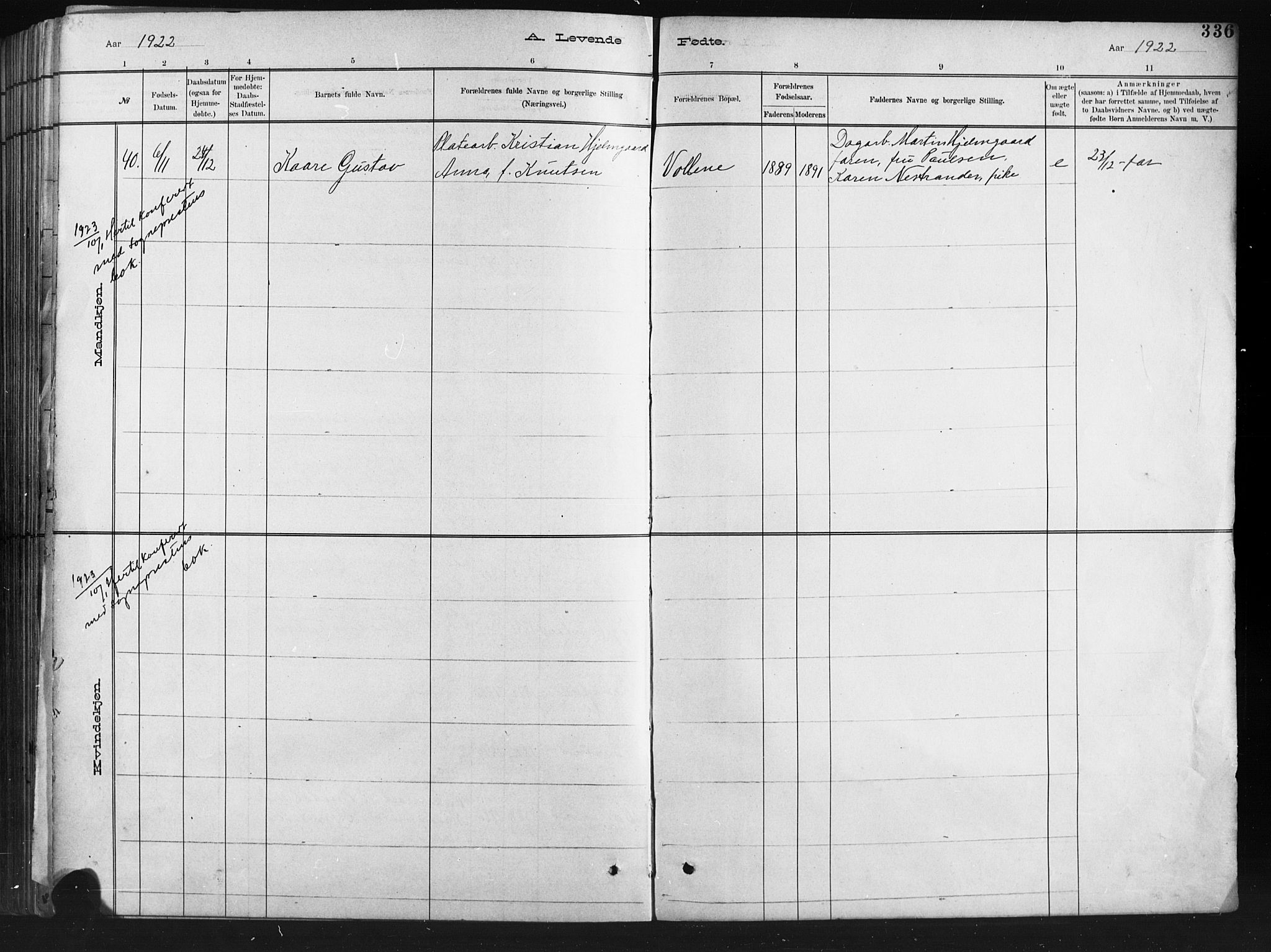 Barbu sokneprestkontor, AV/SAK-1111-0003/F/Fb/L0002: Parish register (copy) no. B 2, 1890-1922, p. 336