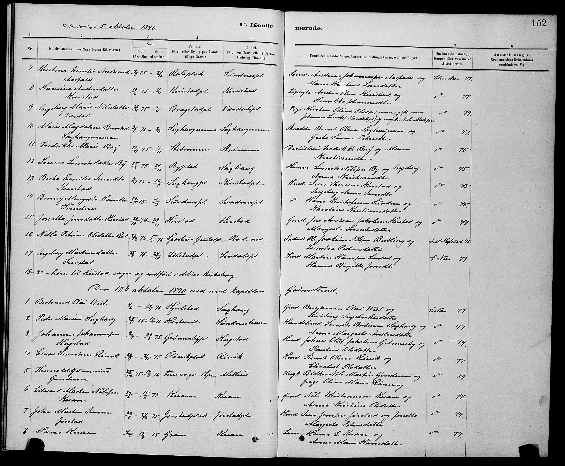 Ministerialprotokoller, klokkerbøker og fødselsregistre - Nord-Trøndelag, SAT/A-1458/730/L0301: Parish register (copy) no. 730C04, 1880-1897, p. 152