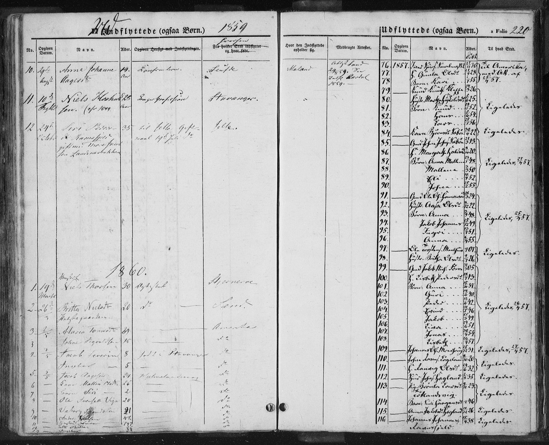 Hjelmeland sokneprestkontor, AV/SAST-A-101843/01/IV/L0009: Parish register (official) no. A 9, 1846-1860, p. 220