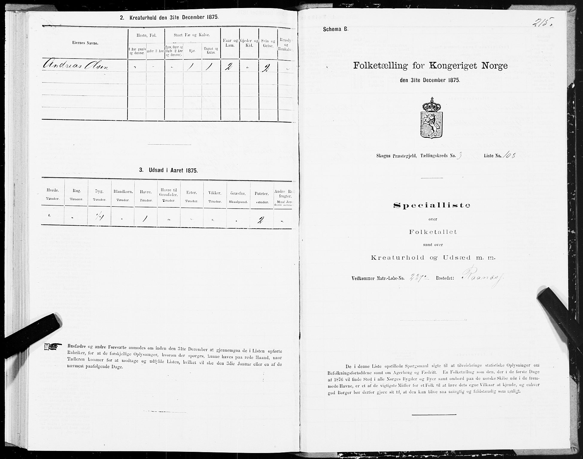 SAT, 1875 census for 1719P Skogn, 1875, p. 3215