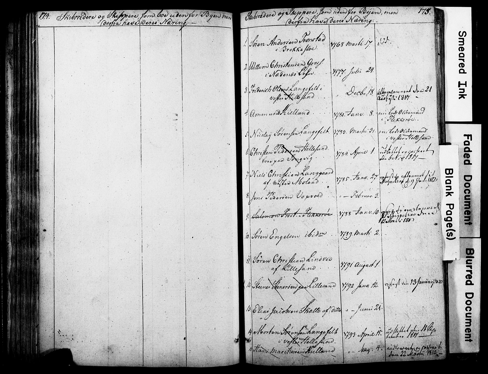 Kristiansand By - Magistraten, ARKSOR/1001KG122/G/Ga/L0001: Borgerrulle (d), 1808-1820, p. 174-175