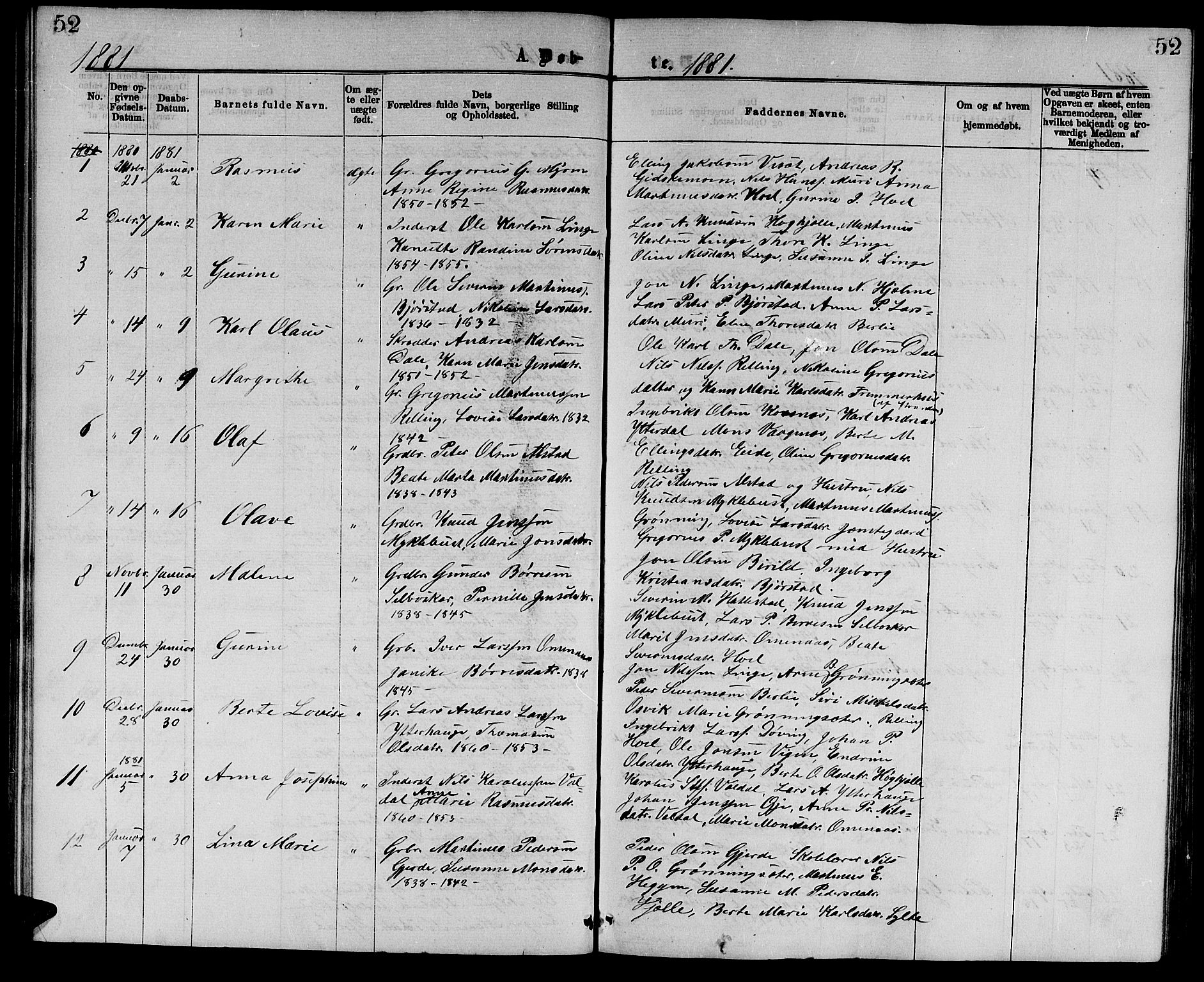 Ministerialprotokoller, klokkerbøker og fødselsregistre - Møre og Romsdal, AV/SAT-A-1454/519/L0262: Parish register (copy) no. 519C03, 1866-1884, p. 52