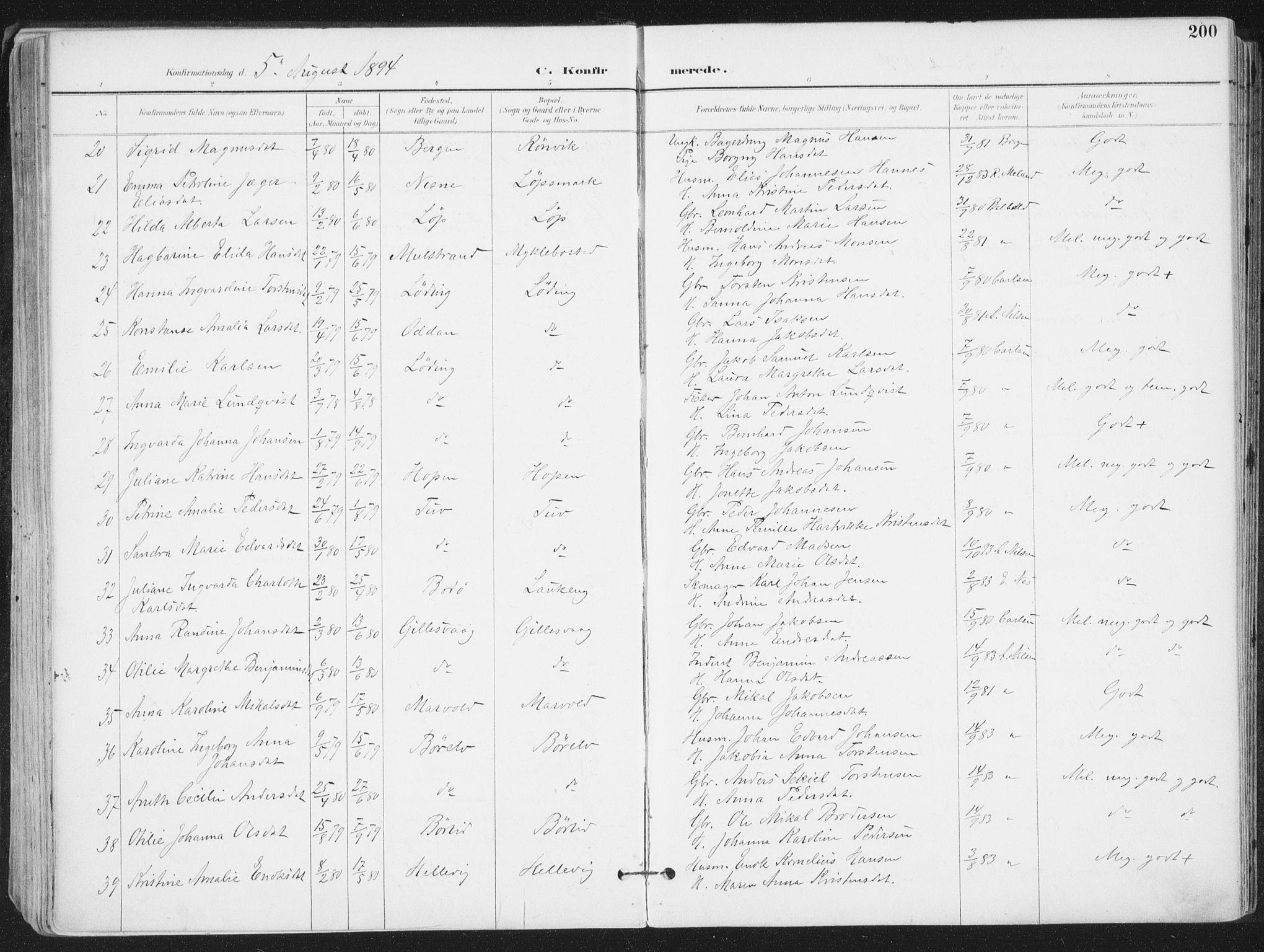 Ministerialprotokoller, klokkerbøker og fødselsregistre - Nordland, SAT/A-1459/802/L0055: Parish register (official) no. 802A02, 1894-1915, p. 200