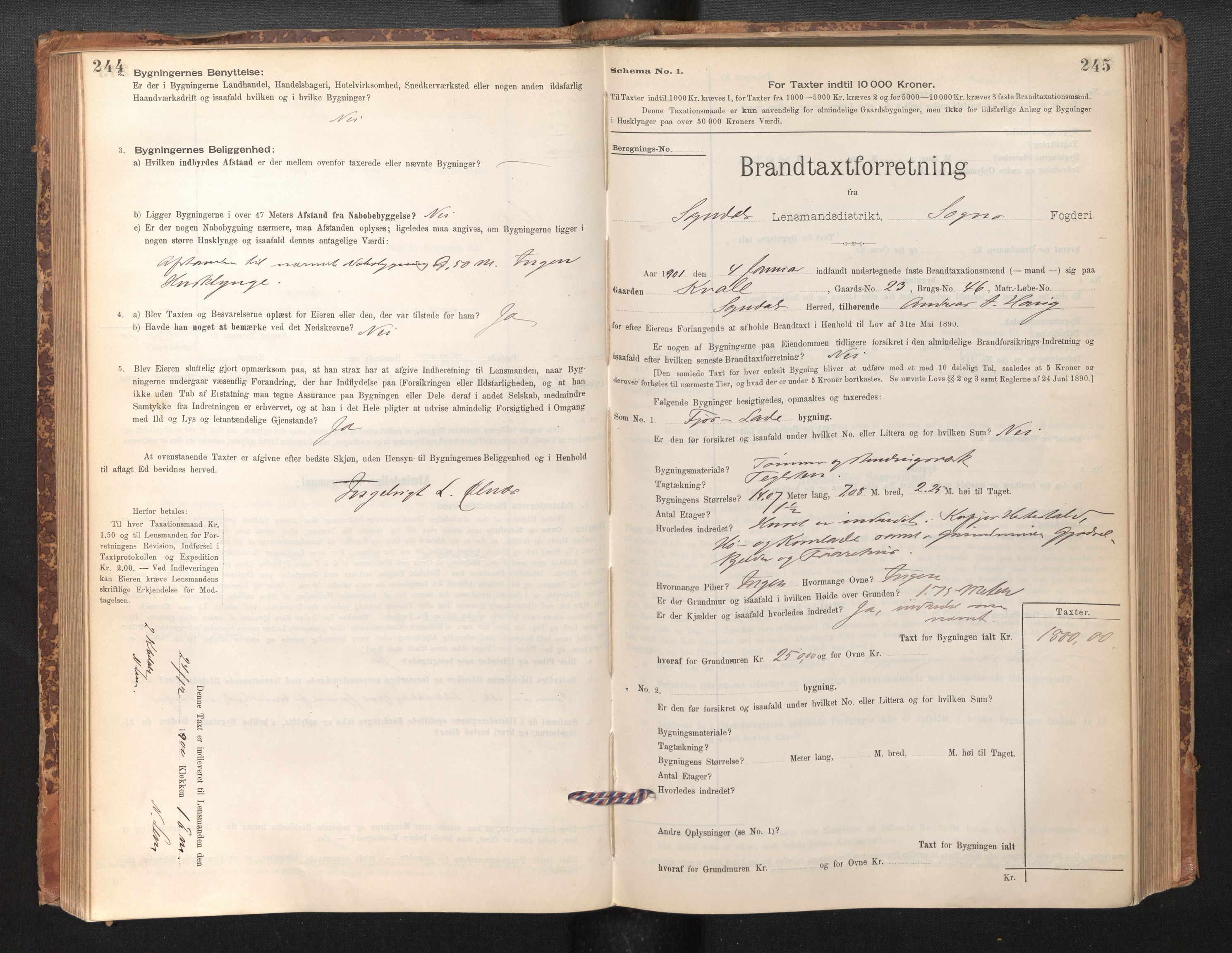 Lensmannen i Sogndal, SAB/A-29901/0012/L0008: Branntakstprotokoll, skjematakst, 1895-1906, p. 244-245