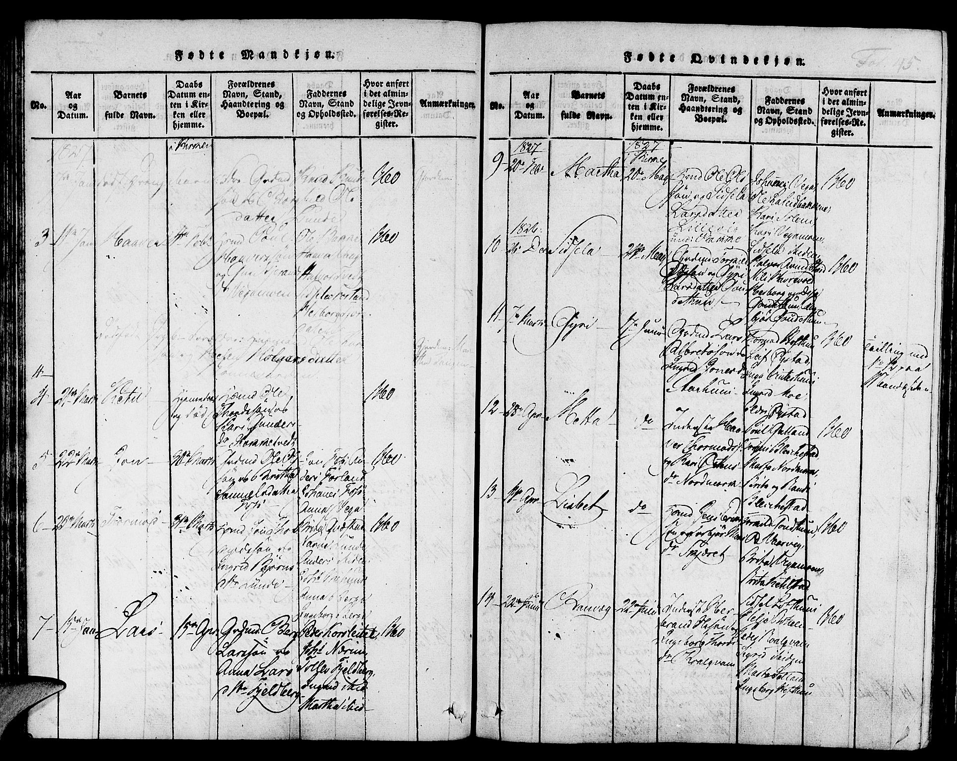 Suldal sokneprestkontor, AV/SAST-A-101845/01/IV/L0006: Parish register (official) no. A 6, 1816-1836, p. 45