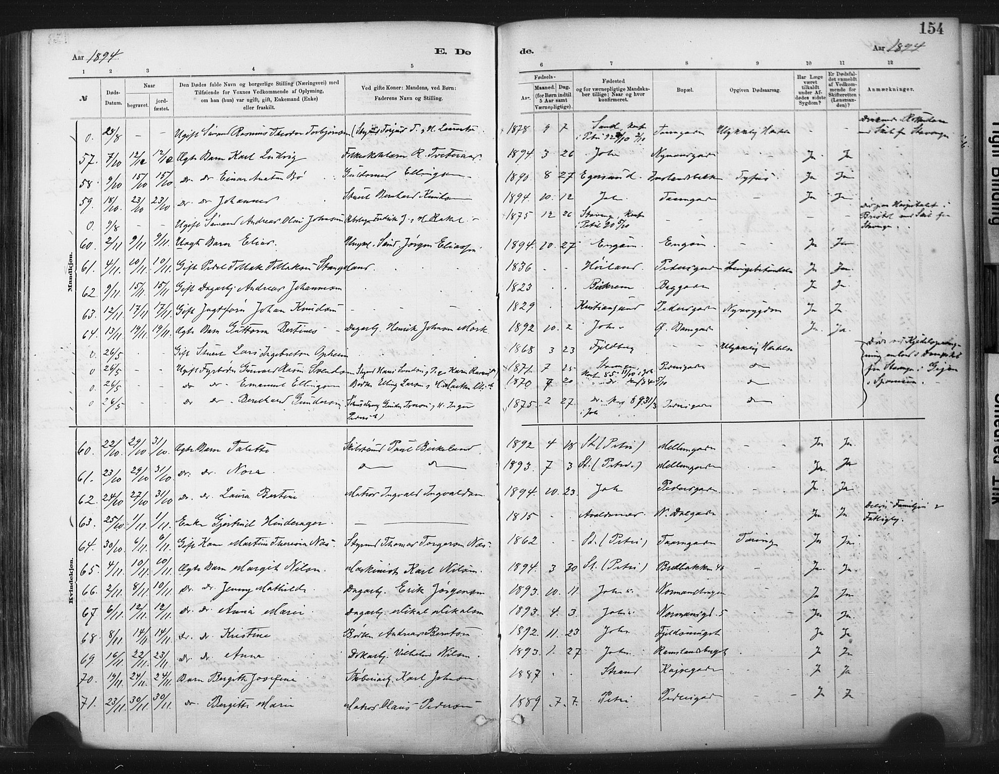 St. Johannes sokneprestkontor, SAST/A-101814/001/30/30BA/L0003: Parish register (official) no. A 3, 1885-1910, p. 154