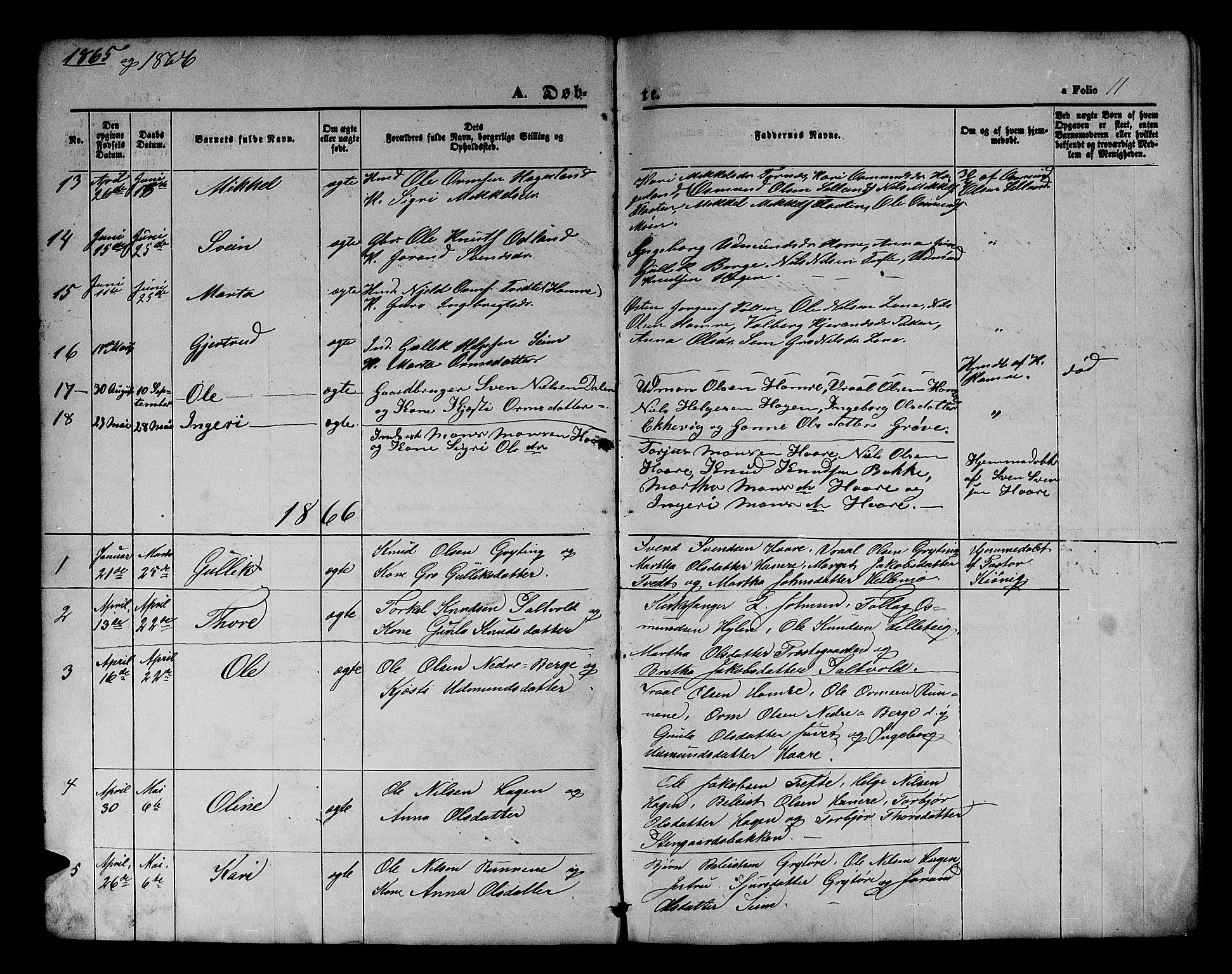 Røldal sokneprestembete, SAB/A-100247: Parish register (copy) no. A 2, 1861-1886, p. 11
