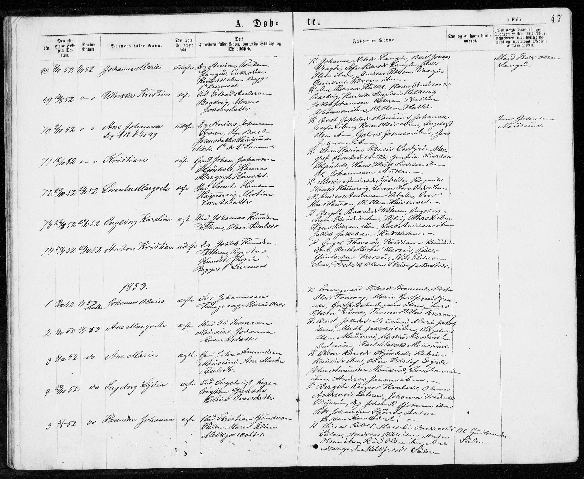 Ministerialprotokoller, klokkerbøker og fødselsregistre - Sør-Trøndelag, AV/SAT-A-1456/640/L0576: Parish register (official) no. 640A01, 1846-1876, p. 47