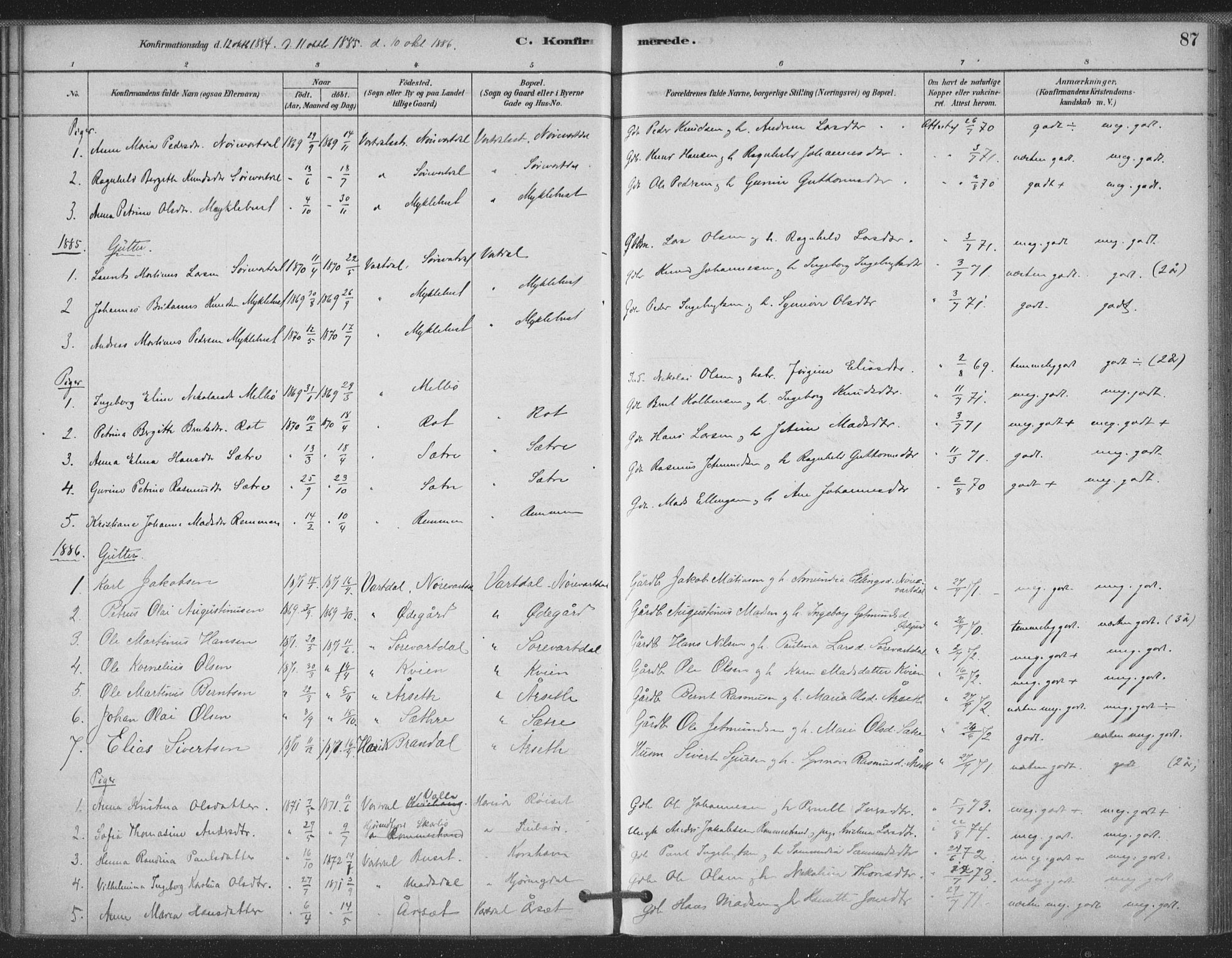 Ministerialprotokoller, klokkerbøker og fødselsregistre - Møre og Romsdal, AV/SAT-A-1454/514/L0199: Parish register (official) no. 514A01, 1878-1912, p. 87