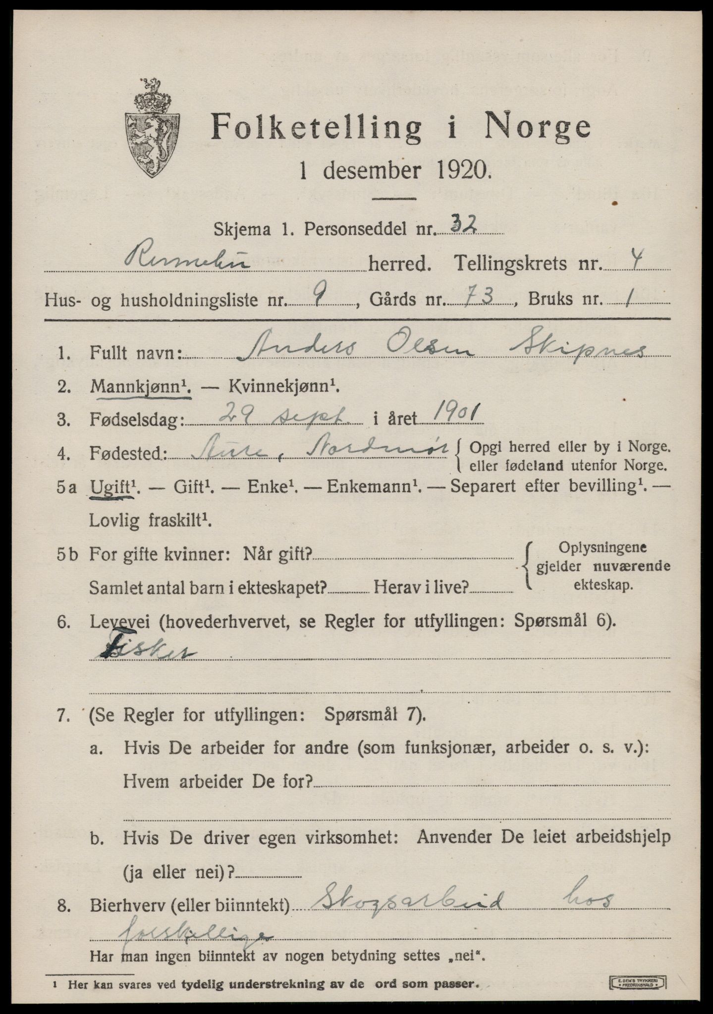 SAT, 1920 census for Rennebu, 1920, p. 2712