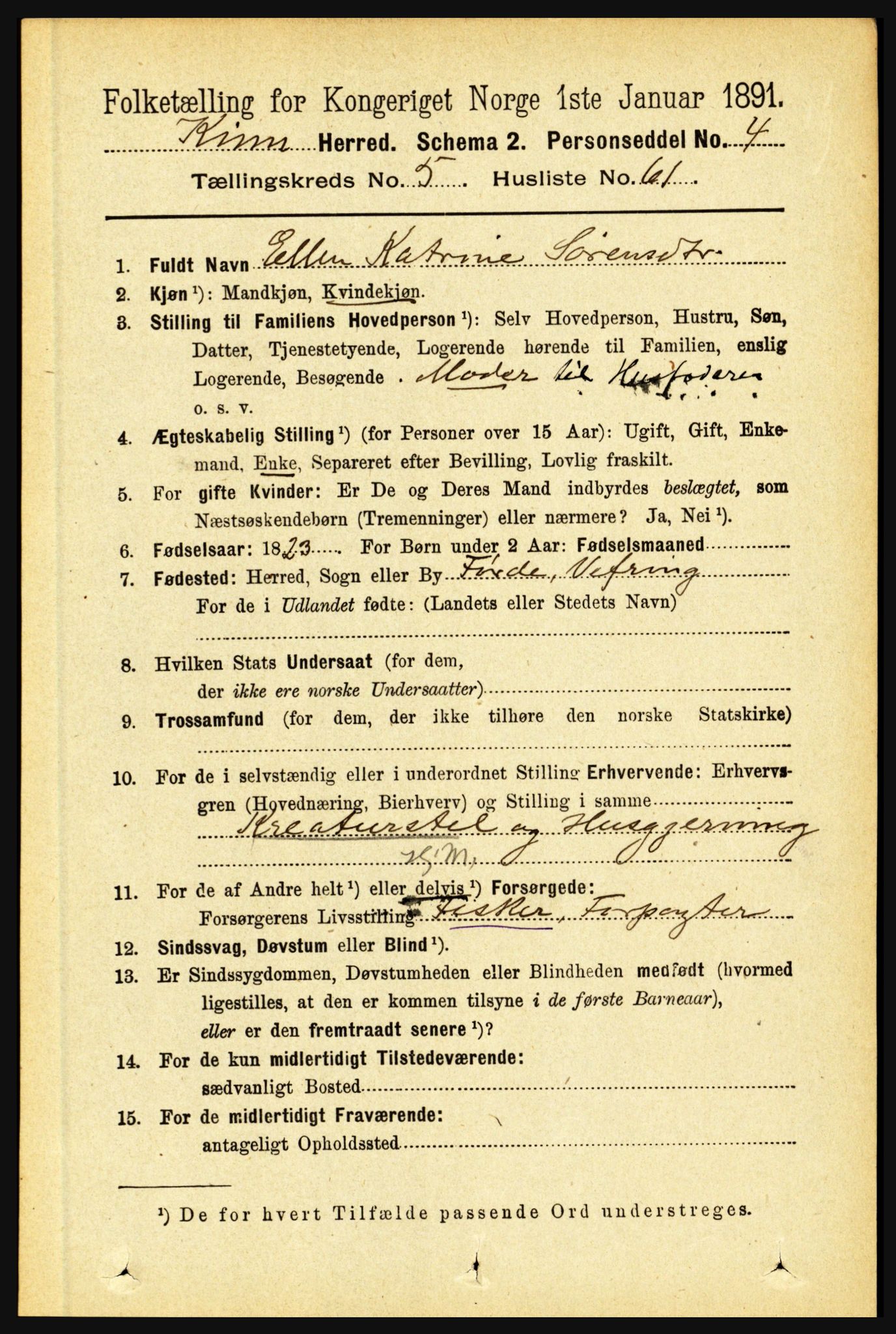 RA, 1891 census for 1437 Kinn, 1891, p. 2152