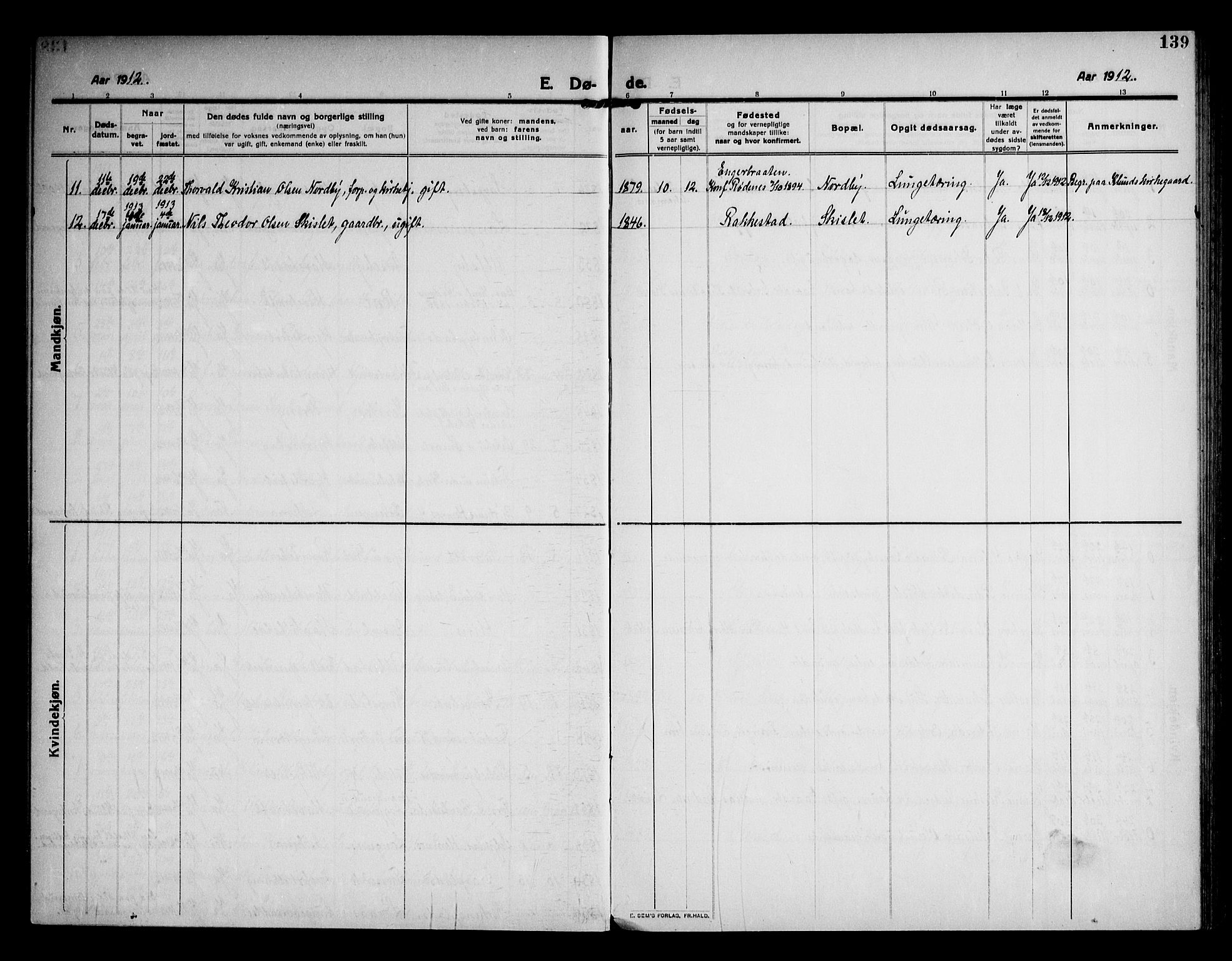 Rødenes prestekontor Kirkebøker, AV/SAO-A-2005/F/Fa/L0012: Parish register (official) no. I 12, 1911-1926, p. 139