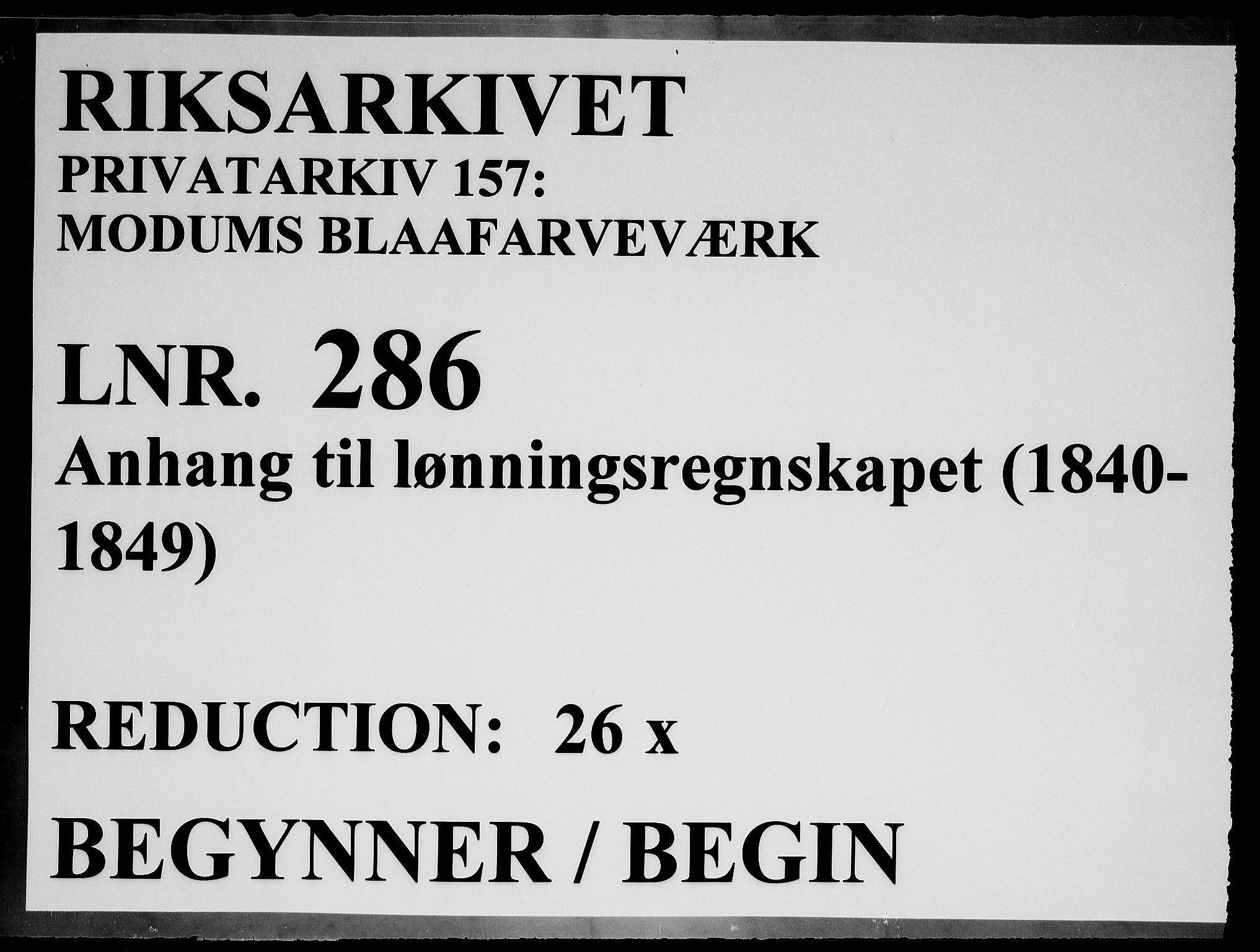 Modums Blaafarveværk, RA/PA-0157/G/Gd/Gdd/L0286/0001: -- / Anhang til lønningsregnskapet, 1840-1849, p. 1