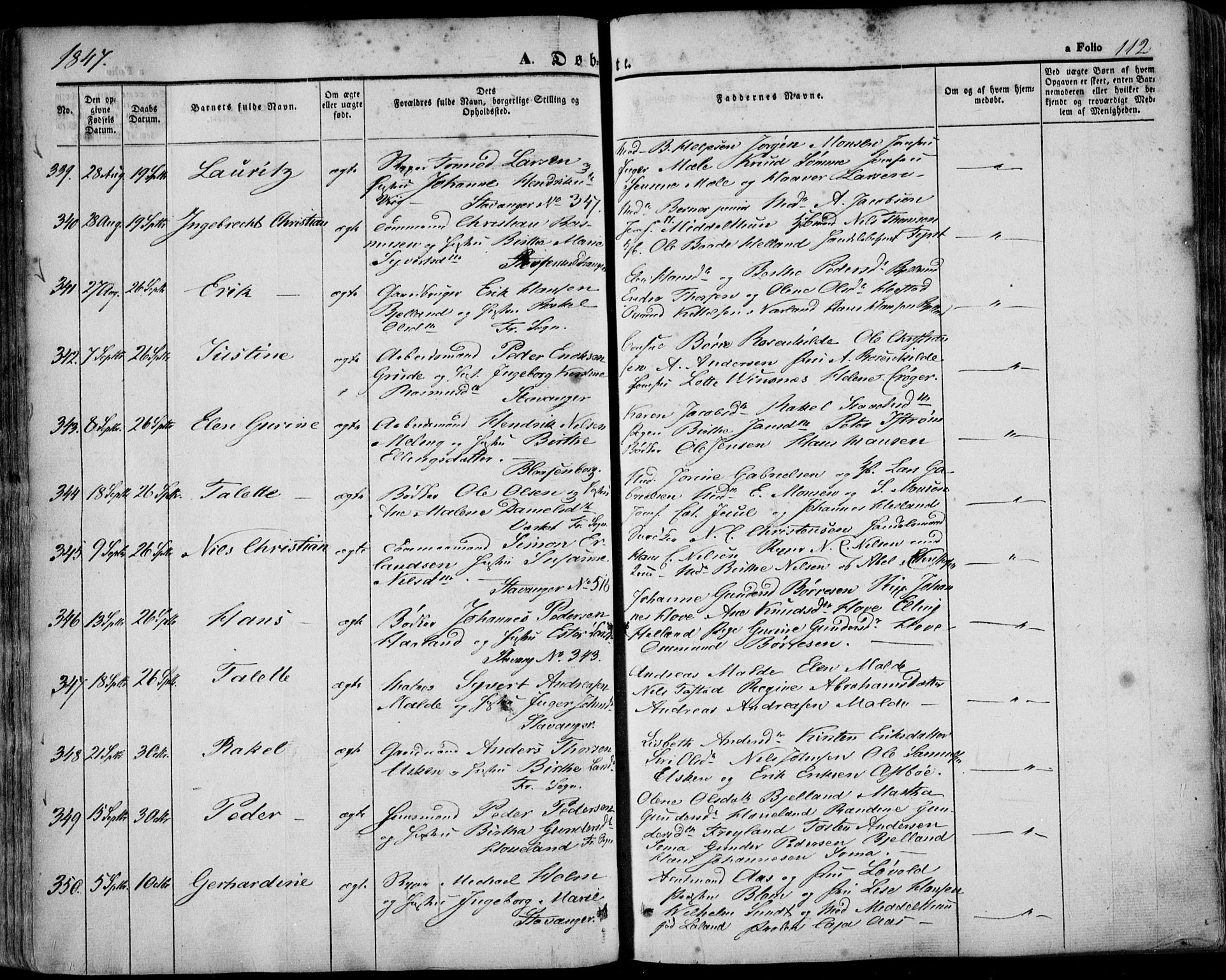 Domkirken sokneprestkontor, SAST/A-101812/001/30/30BA/L0016: Parish register (official) no. A 15, 1844-1854, p. 112