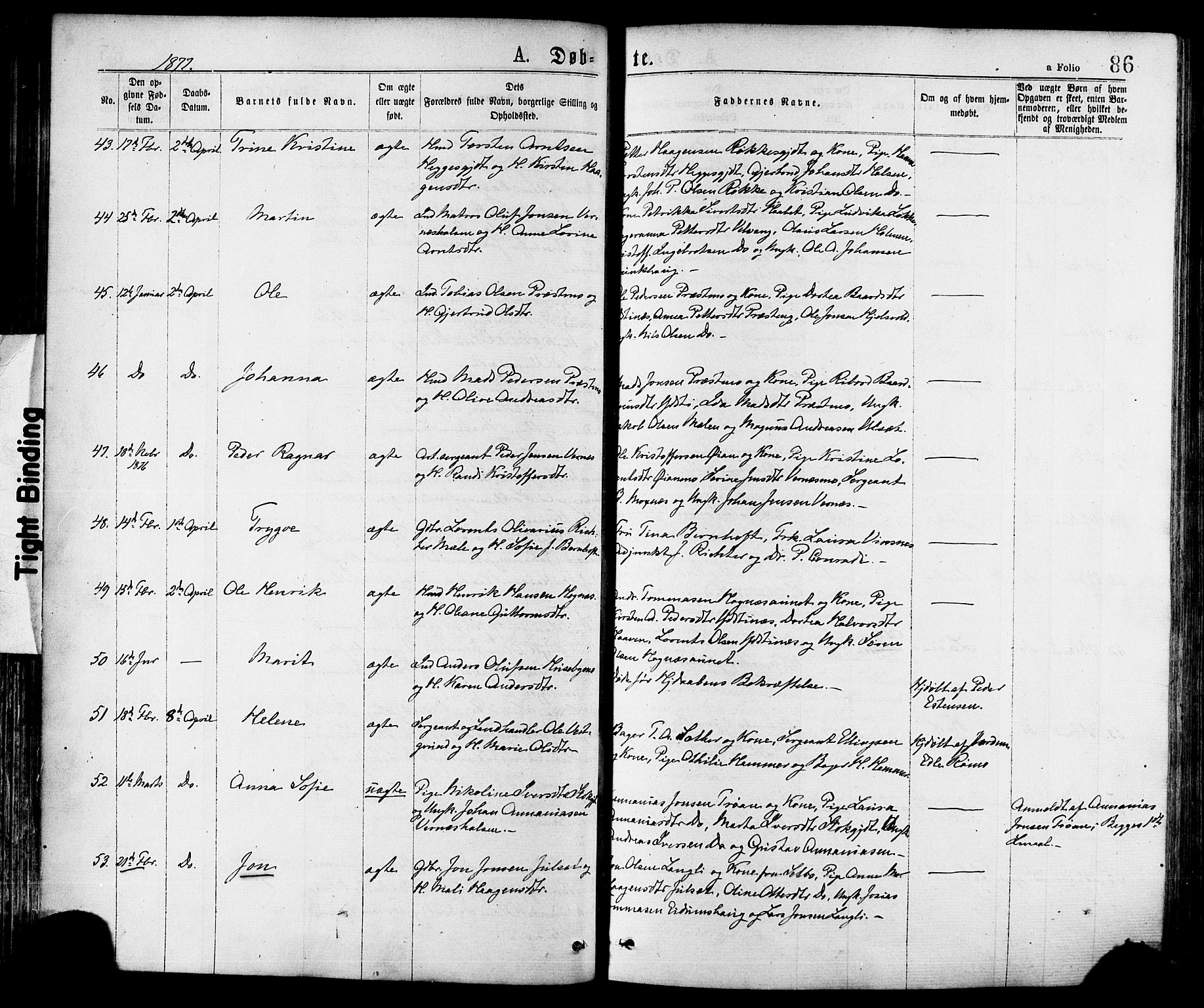 Ministerialprotokoller, klokkerbøker og fødselsregistre - Nord-Trøndelag, SAT/A-1458/709/L0076: Parish register (official) no. 709A16, 1871-1879, p. 86