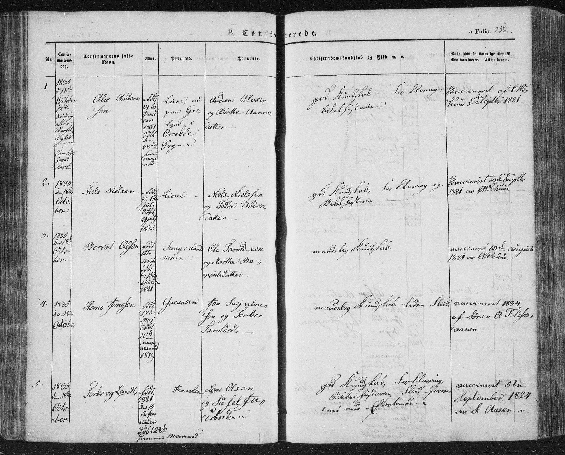 Vennesla sokneprestkontor, SAK/1111-0045/Fa/Fac/L0004: Parish register (official) no. A 4, 1834-1855, p. 256
