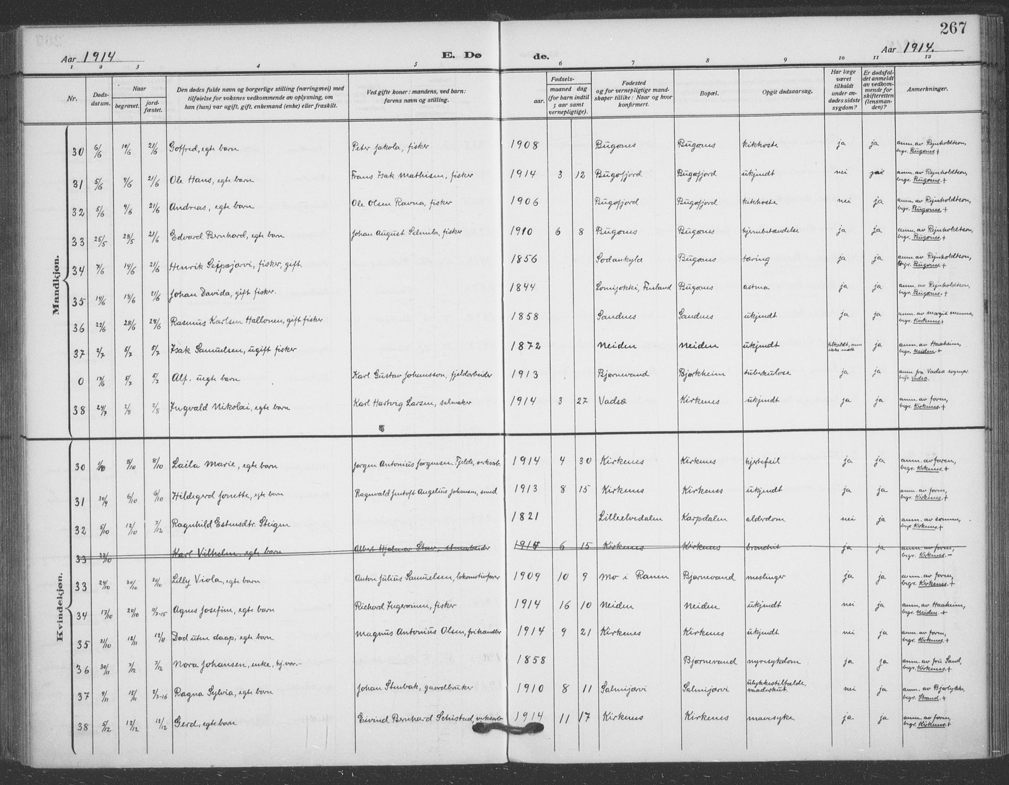 Sør-Varanger sokneprestkontor, AV/SATØ-S-1331/H/Ha/L0005kirke: Parish register (official) no. 5, 1909-1919, p. 267