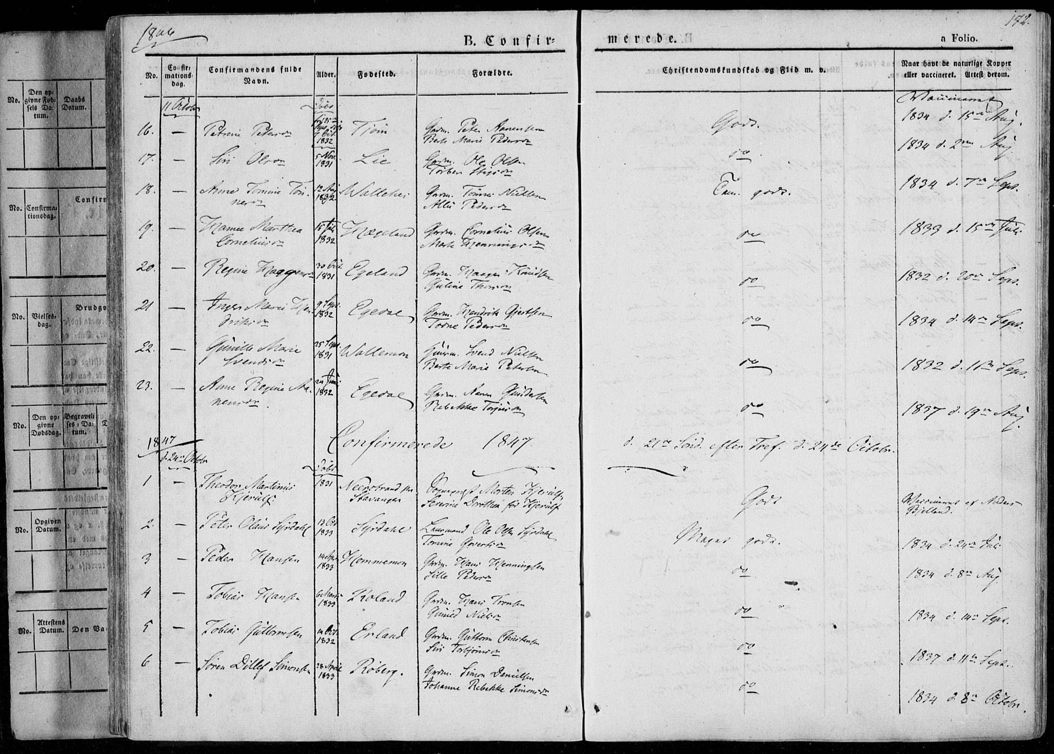 Sør-Audnedal sokneprestkontor, SAK/1111-0039/F/Fa/Fab/L0006: Parish register (official) no. A 6, 1829-1855, p. 172