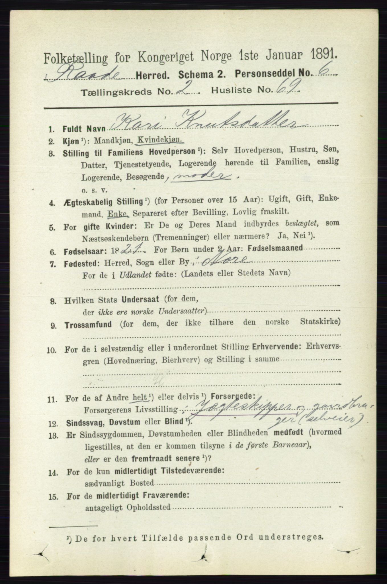 RA, 1891 census for 0135 Råde, 1891, p. 1031