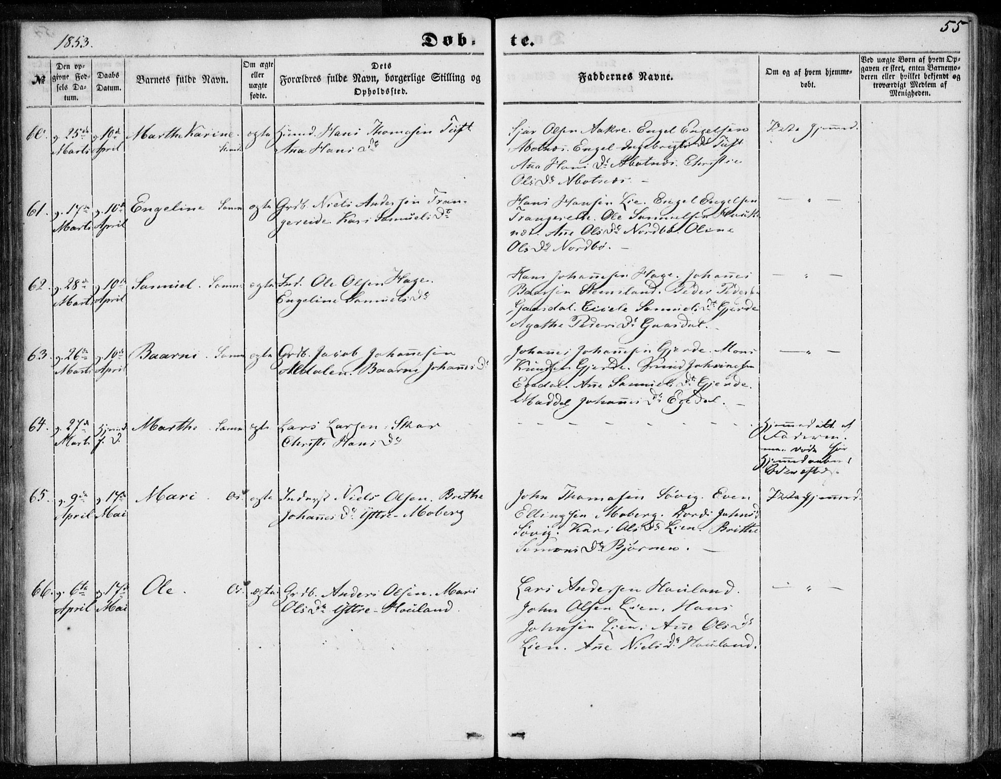 Os sokneprestembete, SAB/A-99929: Parish register (official) no. A 16, 1851-1859, p. 55