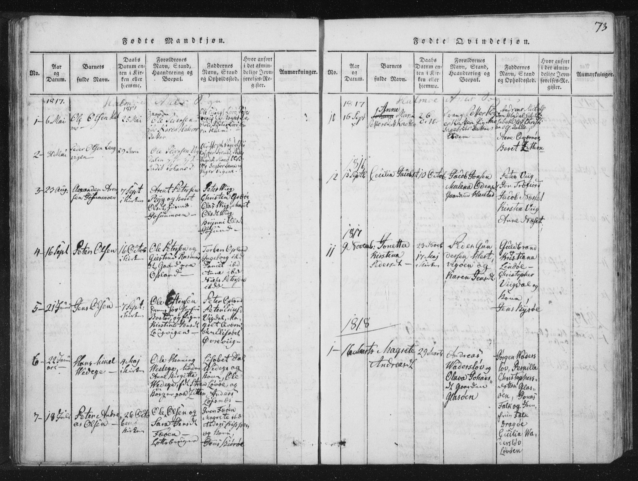 Ministerialprotokoller, klokkerbøker og fødselsregistre - Nord-Trøndelag, SAT/A-1458/773/L0609: Parish register (official) no. 773A03 /3, 1815-1830, p. 73