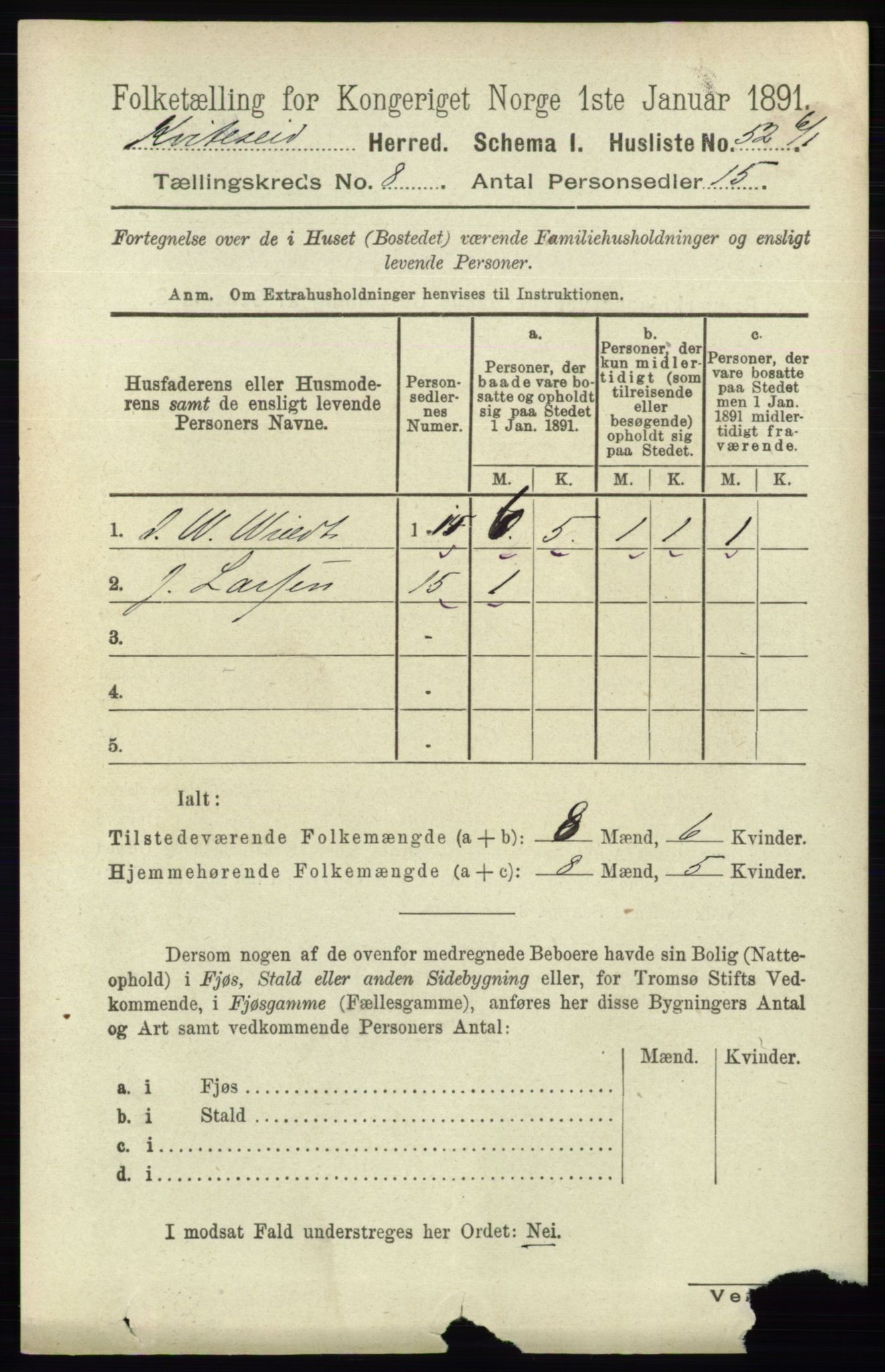 RA, 1891 census for 0829 Kviteseid, 1891, p. 1601