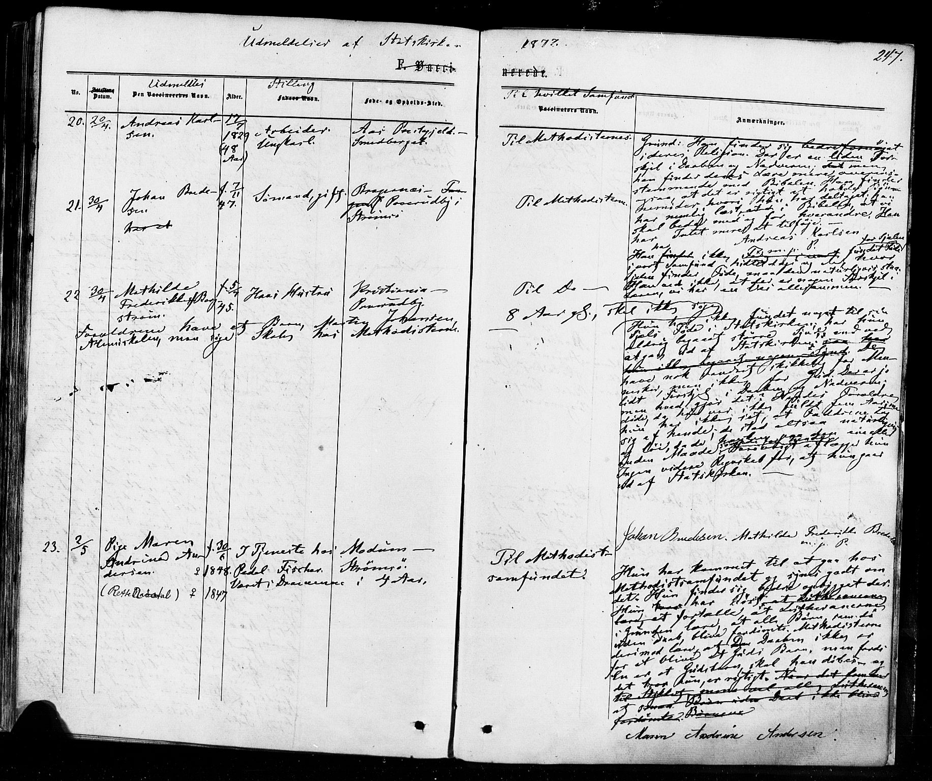 Strømsø kirkebøker, AV/SAKO-A-246/F/Fa/L0018: Parish register (official) no. I 18, 1865-1878, p. 247