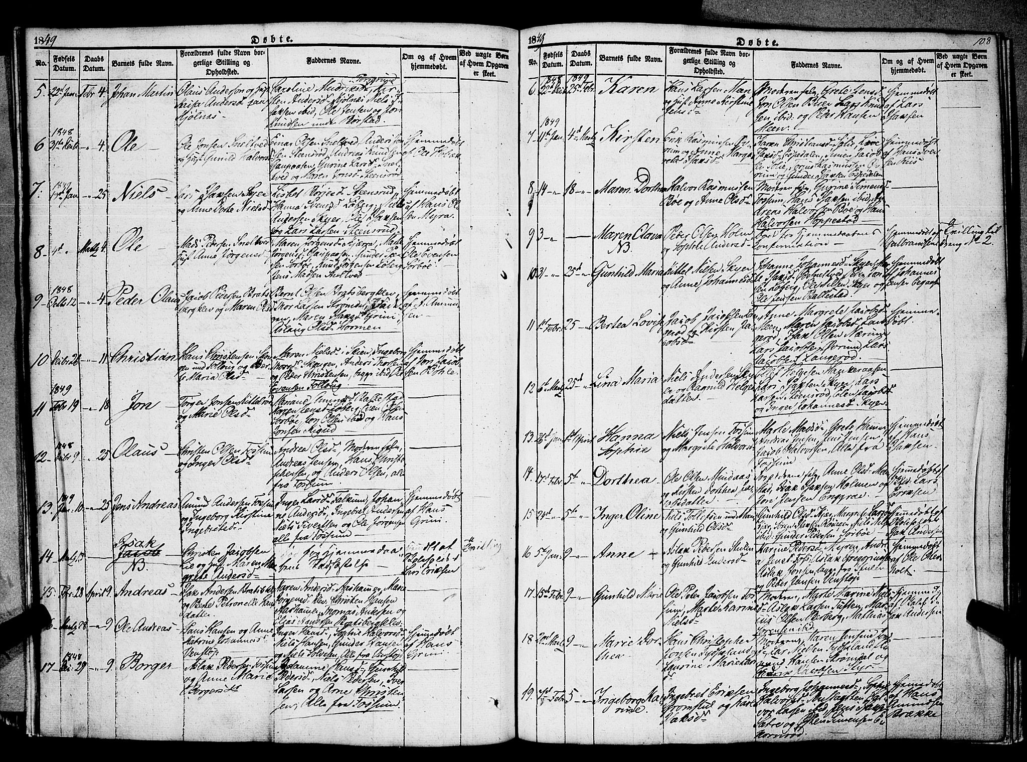 Gjerpen kirkebøker, SAKO/A-265/F/Fa/L0007a: Parish register (official) no. I 7A, 1834-1857, p. 108