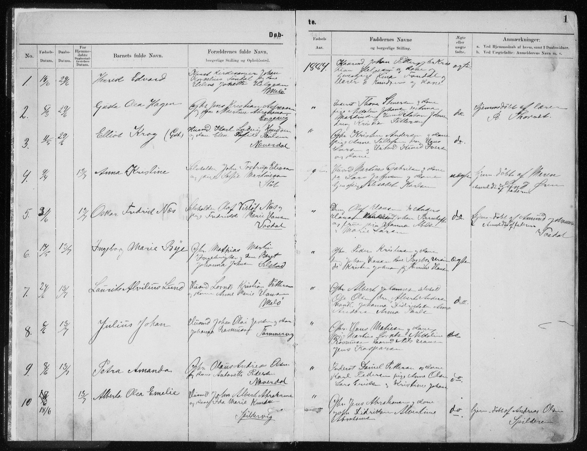 Ministerialprotokoller, klokkerbøker og fødselsregistre - Nordland, SAT/A-1459/843/L0636: Parish register (copy) no. 843C05, 1884-1909, p. 1