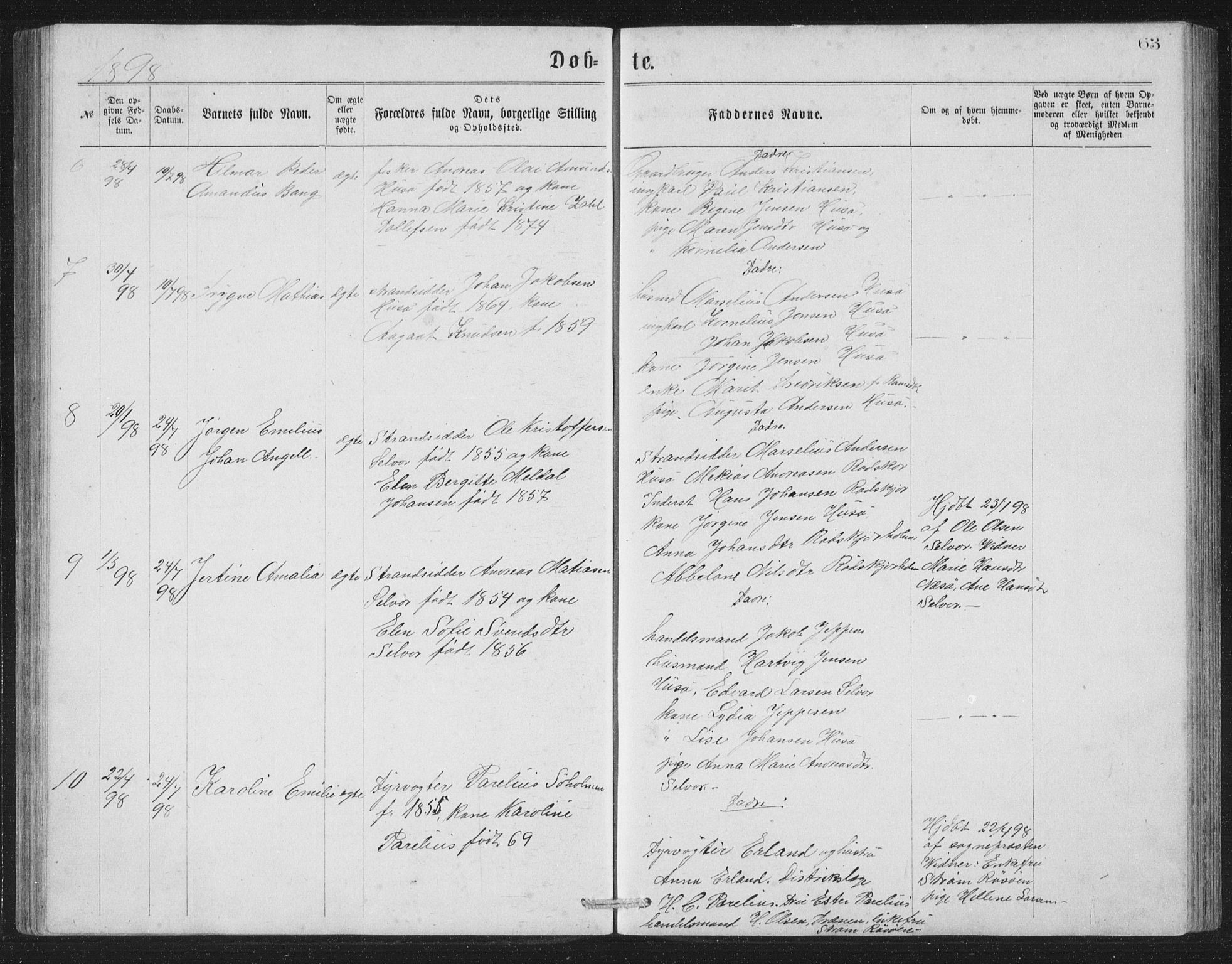 Ministerialprotokoller, klokkerbøker og fødselsregistre - Nordland, SAT/A-1459/840/L0582: Parish register (copy) no. 840C02, 1874-1900, p. 63