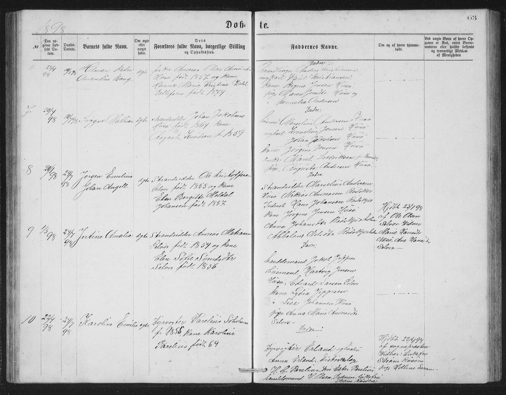 Ministerialprotokoller, klokkerbøker og fødselsregistre - Nordland, AV/SAT-A-1459/840/L0582: Parish register (copy) no. 840C02, 1874-1900, p. 63