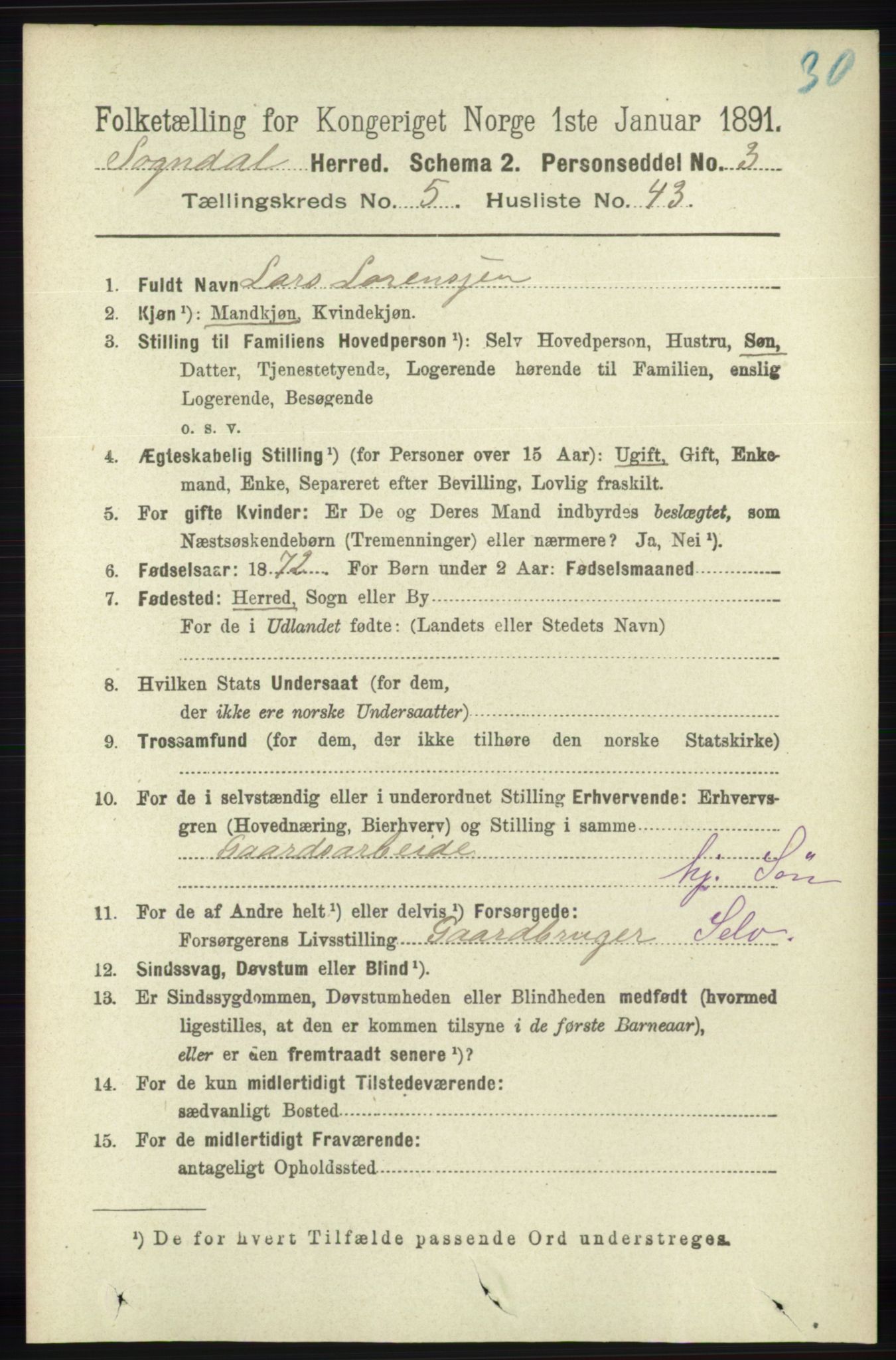 RA, 1891 census for 1111 Sokndal, 1891, p. 1563