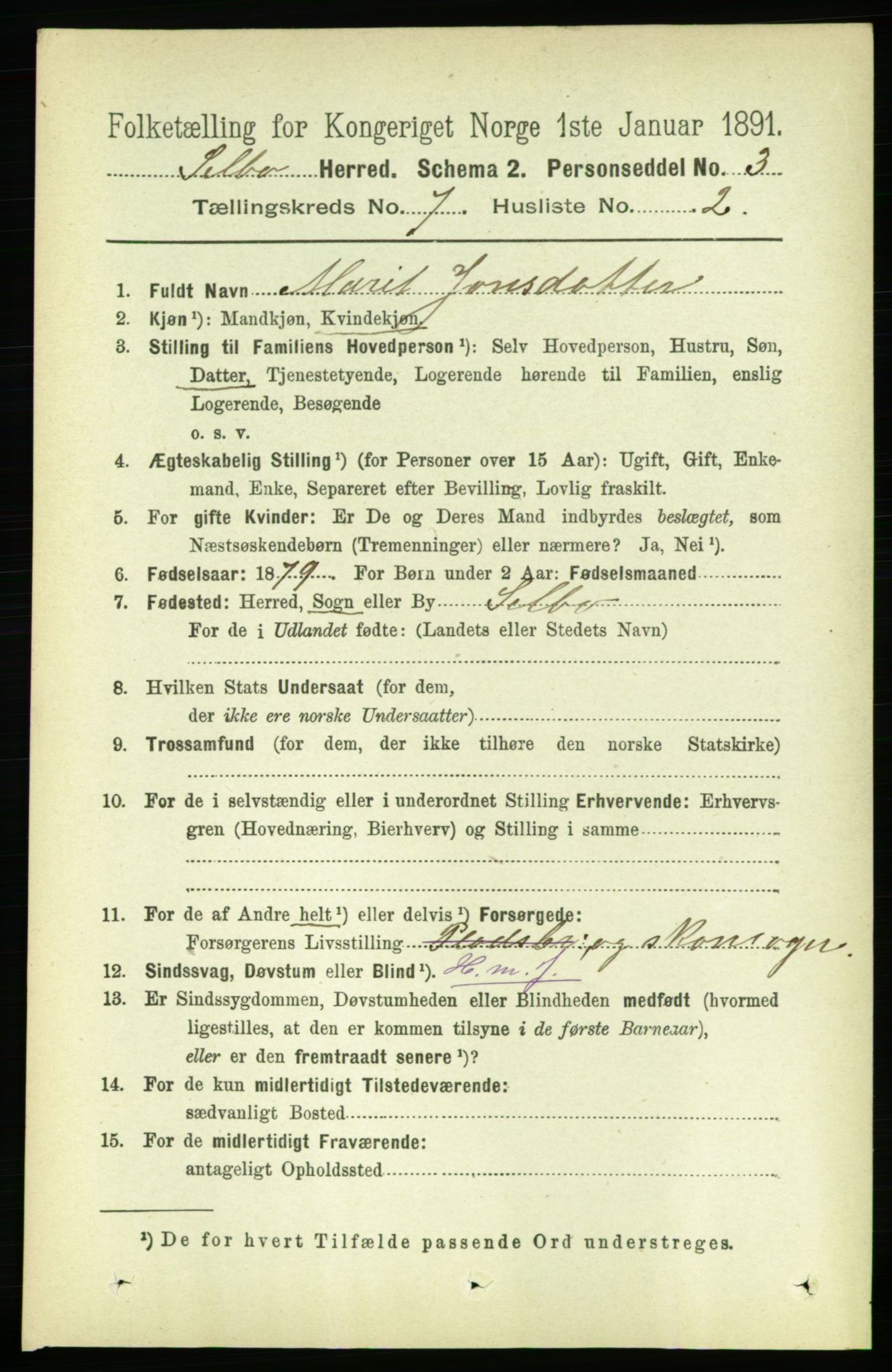 RA, 1891 census for 1664 Selbu, 1891, p. 2579