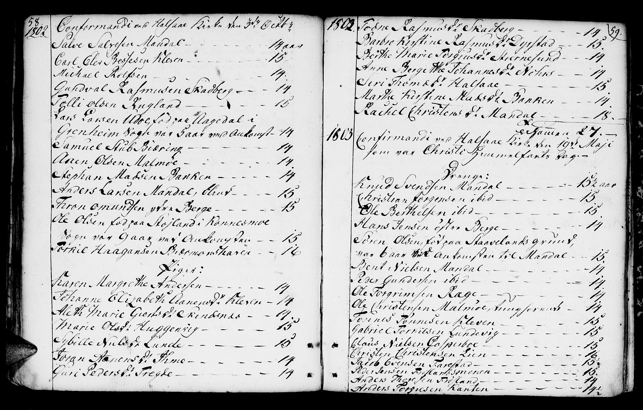 Mandal sokneprestkontor, AV/SAK-1111-0030/F/Fa/Faa/L0004: Parish register (official) no. A 4, 1745-1817, p. 58-59