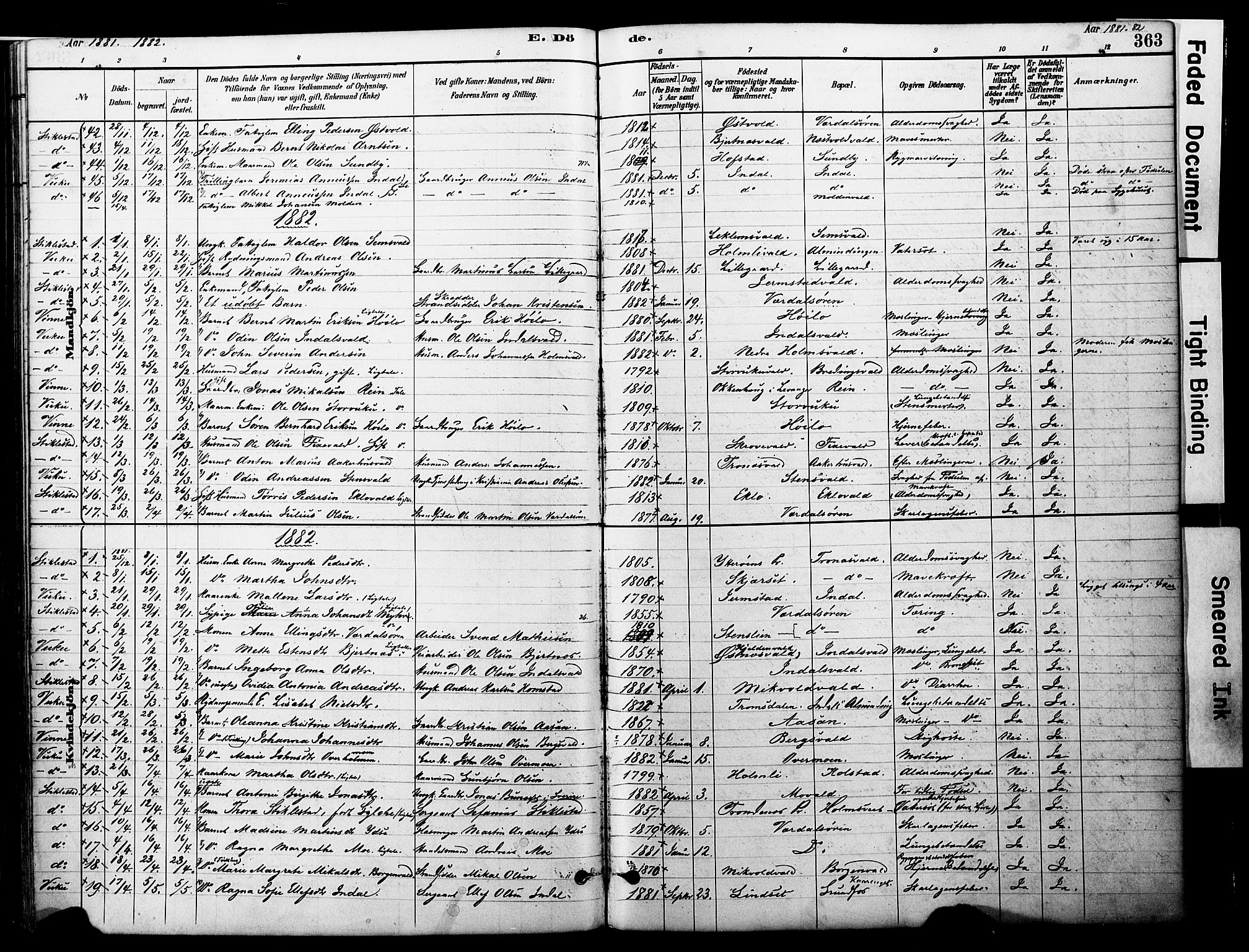 Ministerialprotokoller, klokkerbøker og fødselsregistre - Nord-Trøndelag, SAT/A-1458/723/L0244: Parish register (official) no. 723A13, 1881-1899, p. 363
