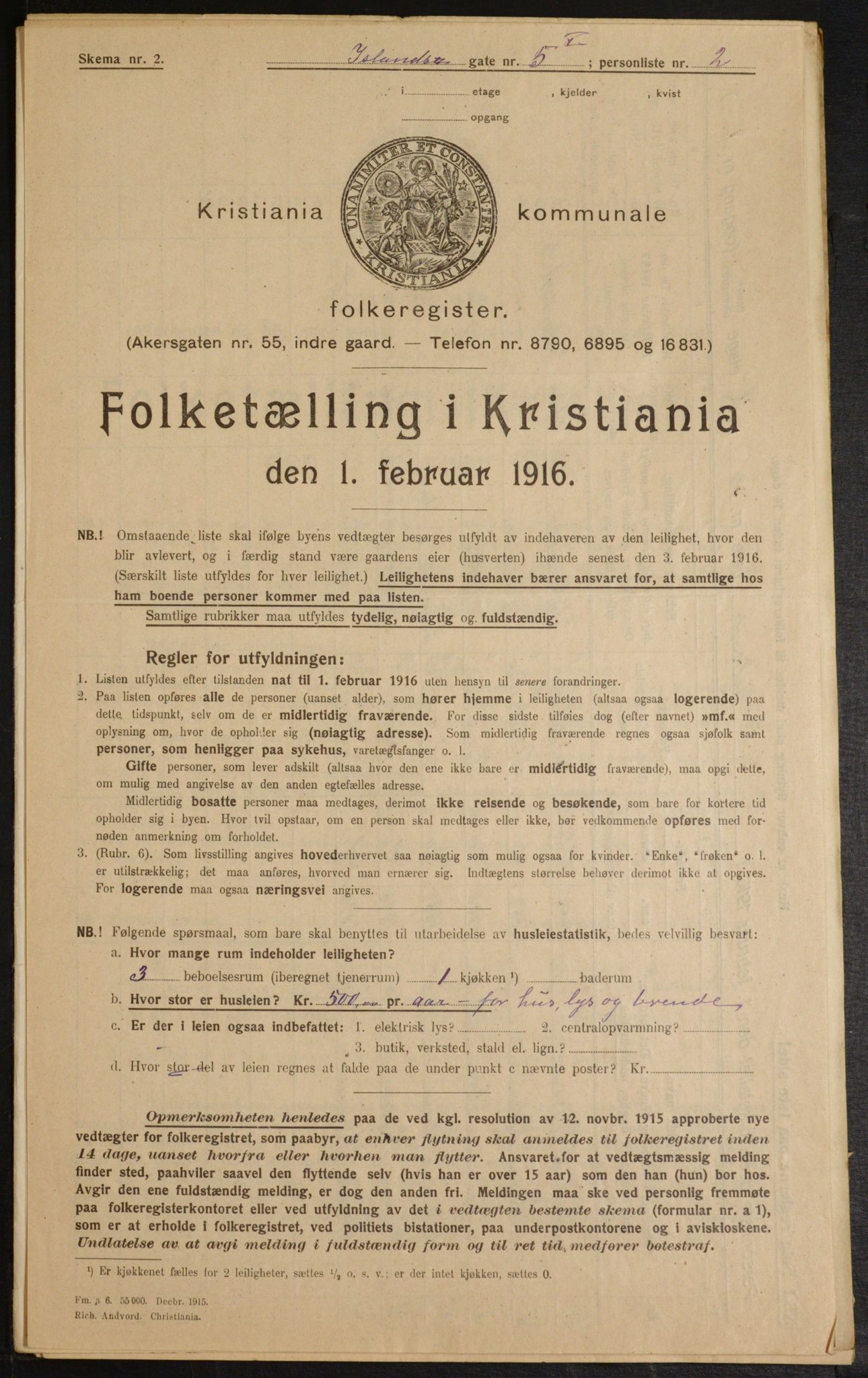 OBA, Municipal Census 1916 for Kristiania, 1916, p. 45454