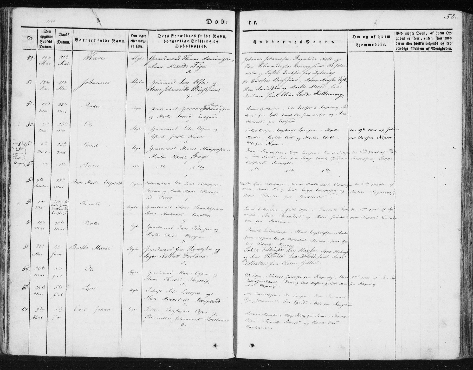Sund sokneprestembete, SAB/A-99930: Parish register (official) no. A 13, 1835-1849, p. 58