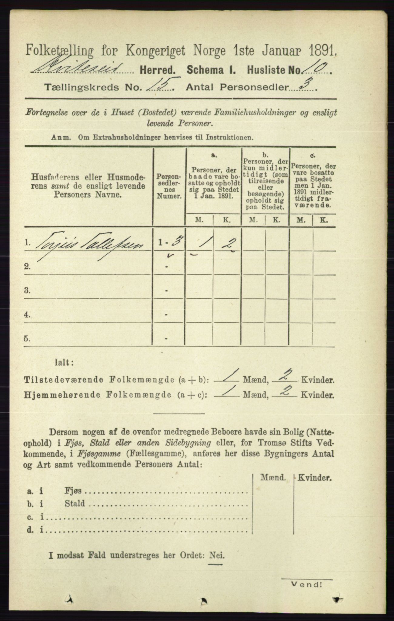 RA, 1891 census for 0829 Kviteseid, 1891, p. 3511