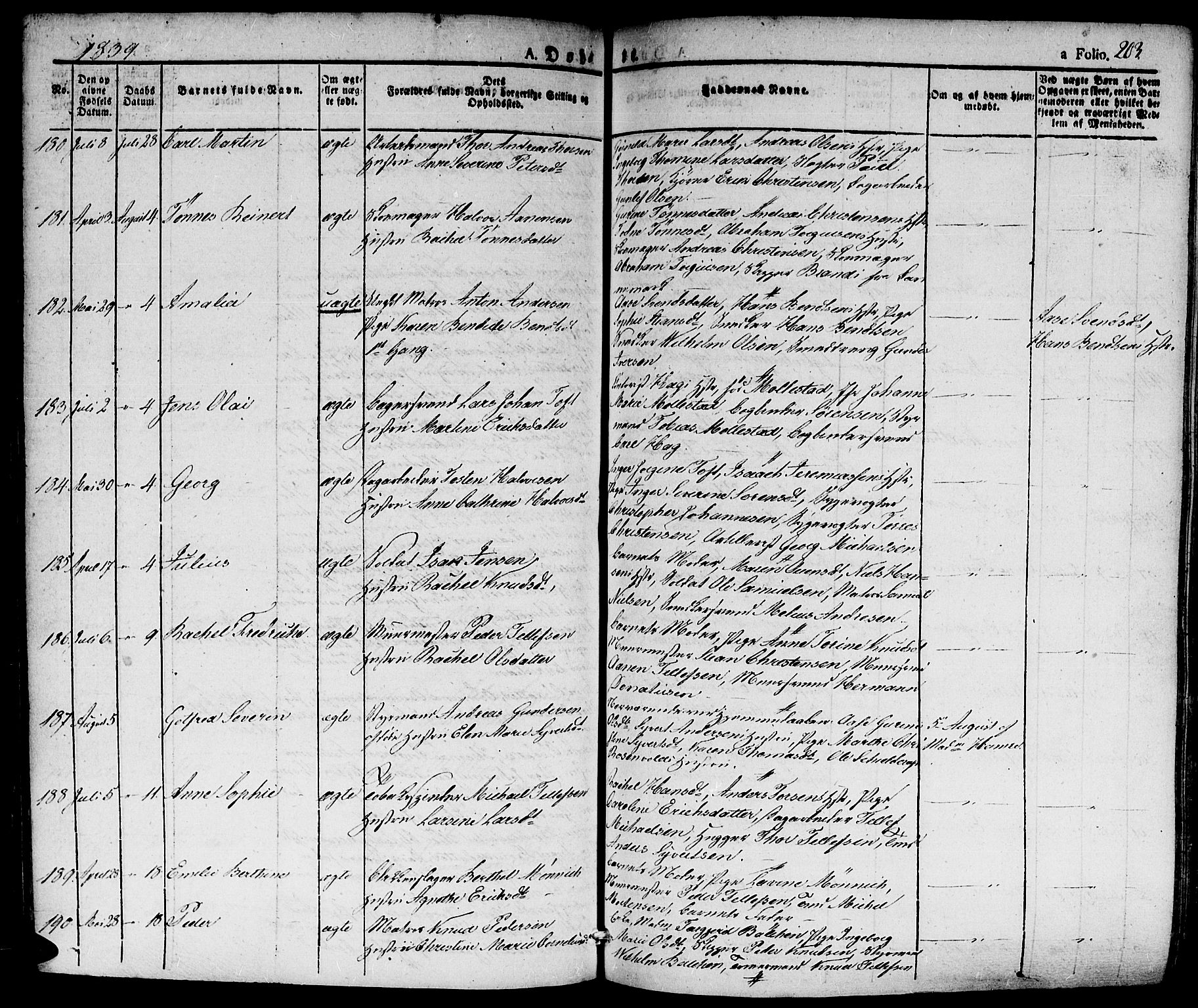 Kristiansand domprosti, AV/SAK-1112-0006/F/Fa/L0011: Parish register (official) no. A 11, 1827-1841, p. 203