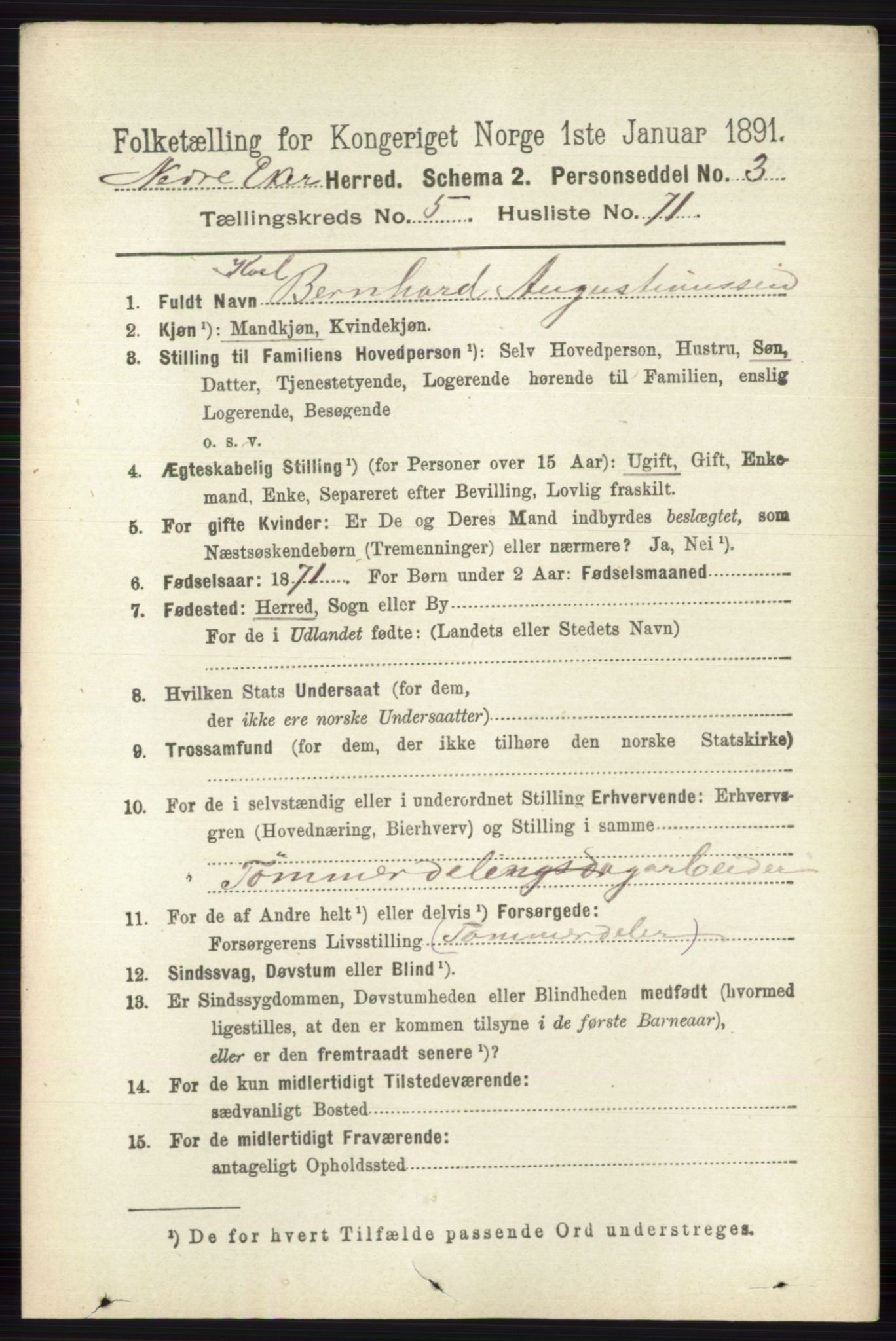 RA, 1891 census for 0625 Nedre Eiker, 1891, p. 2756