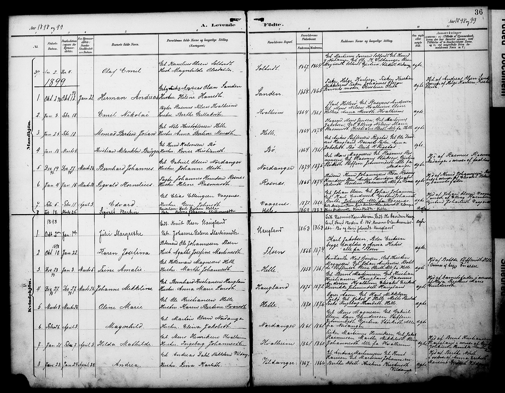 Manger sokneprestembete, AV/SAB-A-76801/H/Haa: Parish register (official) no. C 2, 1891-1902, p. 36