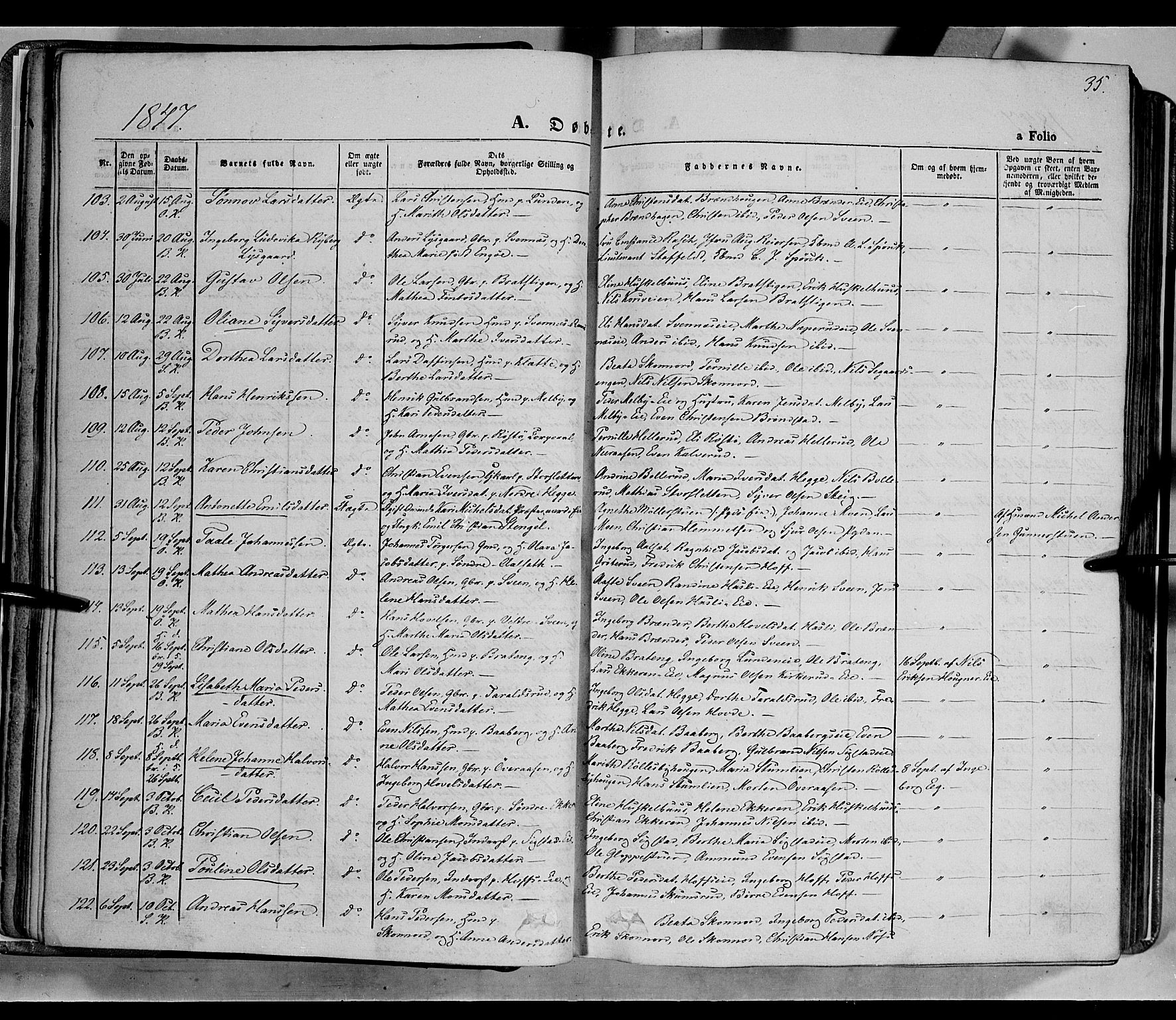 Biri prestekontor, AV/SAH-PREST-096/H/Ha/Haa/L0005: Parish register (official) no. 5, 1843-1854, p. 35