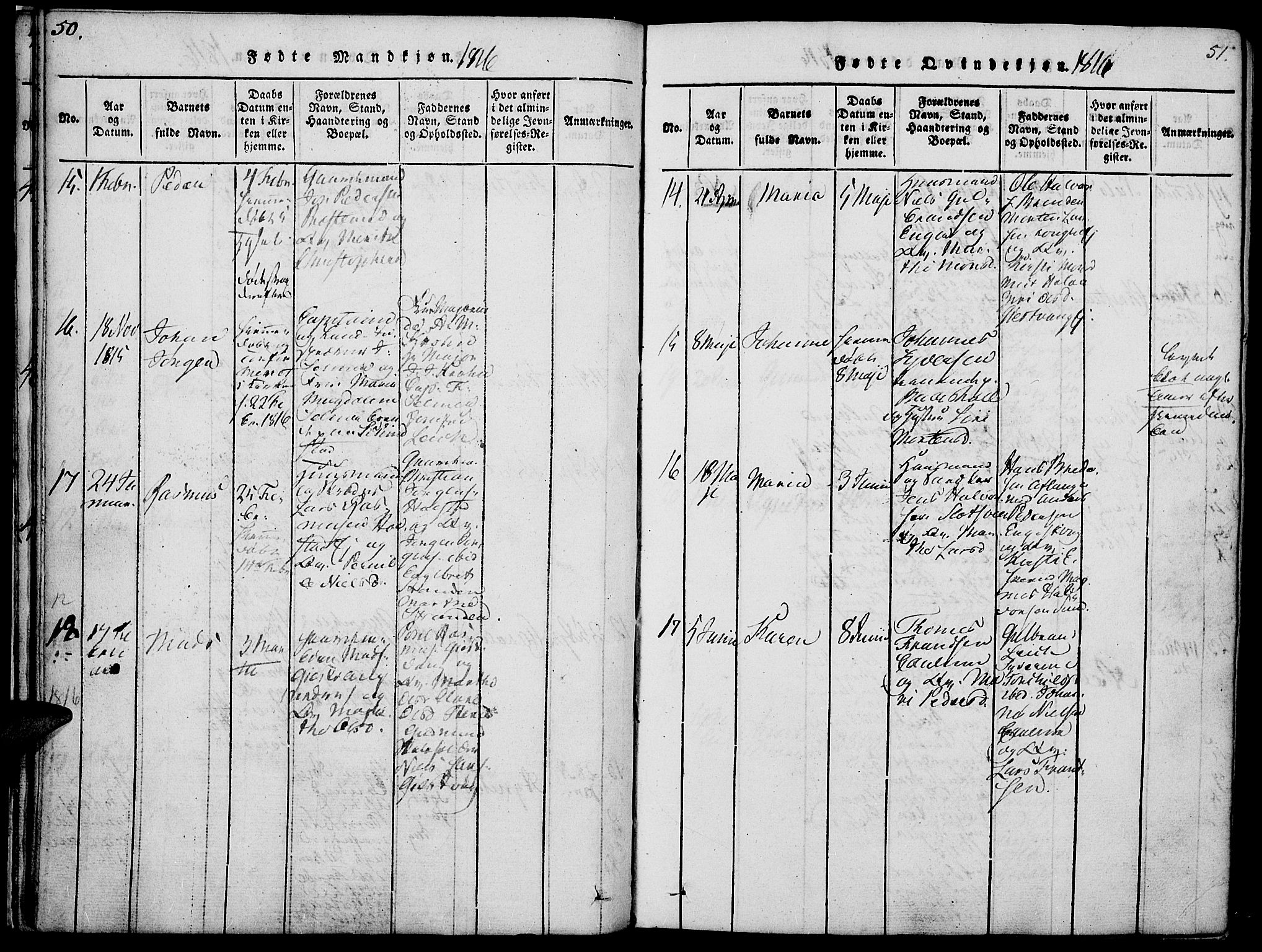 Nes prestekontor, Hedmark, SAH/PREST-020/K/Ka/L0002: Parish register (official) no. 2, 1813-1827, p. 50-51