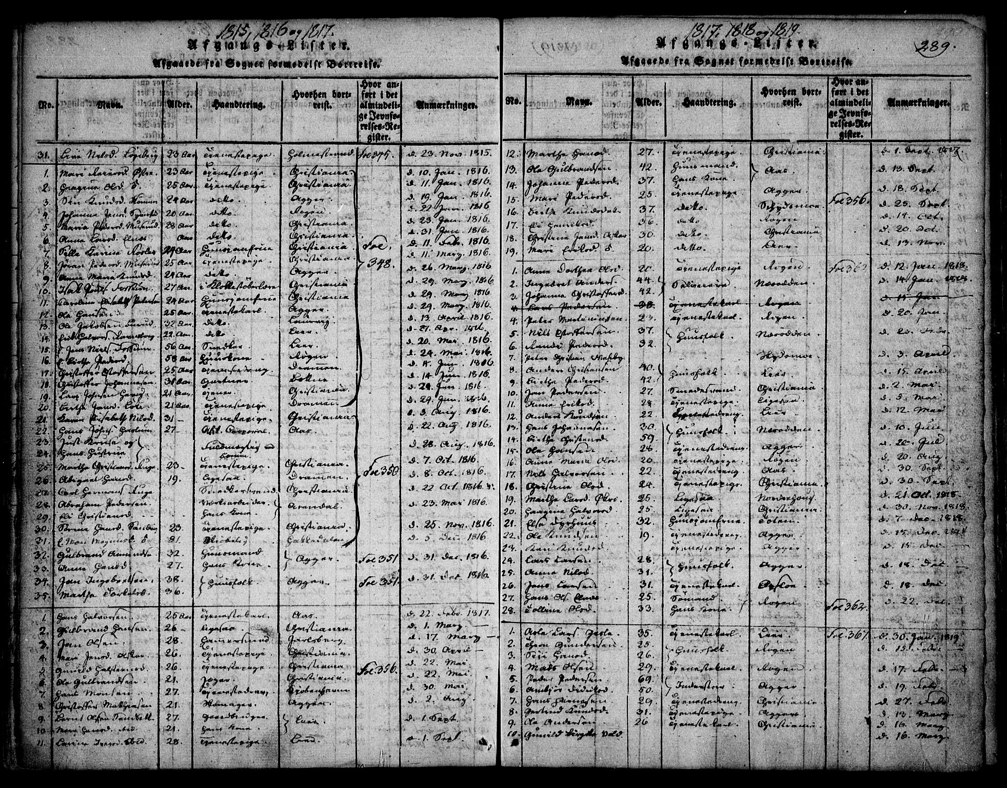 Asker prestekontor Kirkebøker, SAO/A-10256a/F/Fa/L0006: Parish register (official) no. I 6, 1814-1824, p. 289