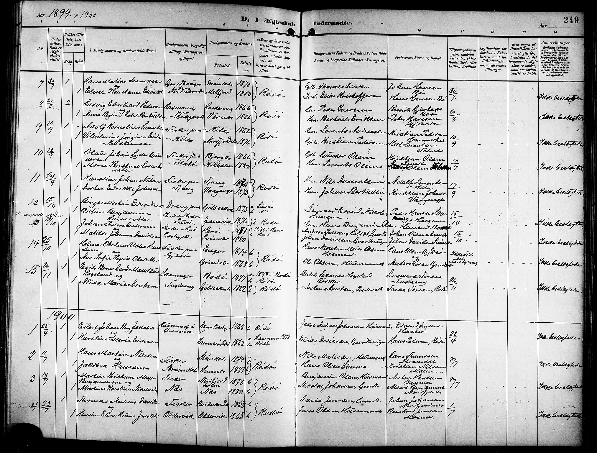 Ministerialprotokoller, klokkerbøker og fødselsregistre - Nordland, SAT/A-1459/841/L0621: Parish register (copy) no. 841C05, 1897-1923, p. 249