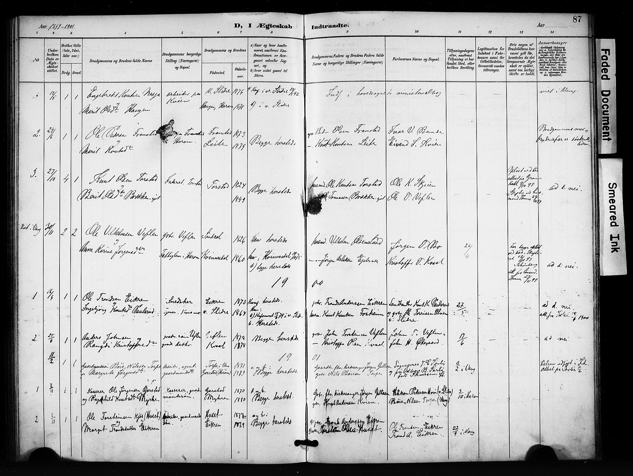 Vang prestekontor, Valdres, SAH/PREST-140/H/Hb/L0007: Parish register (copy) no. 7, 1893-1924, p. 87
