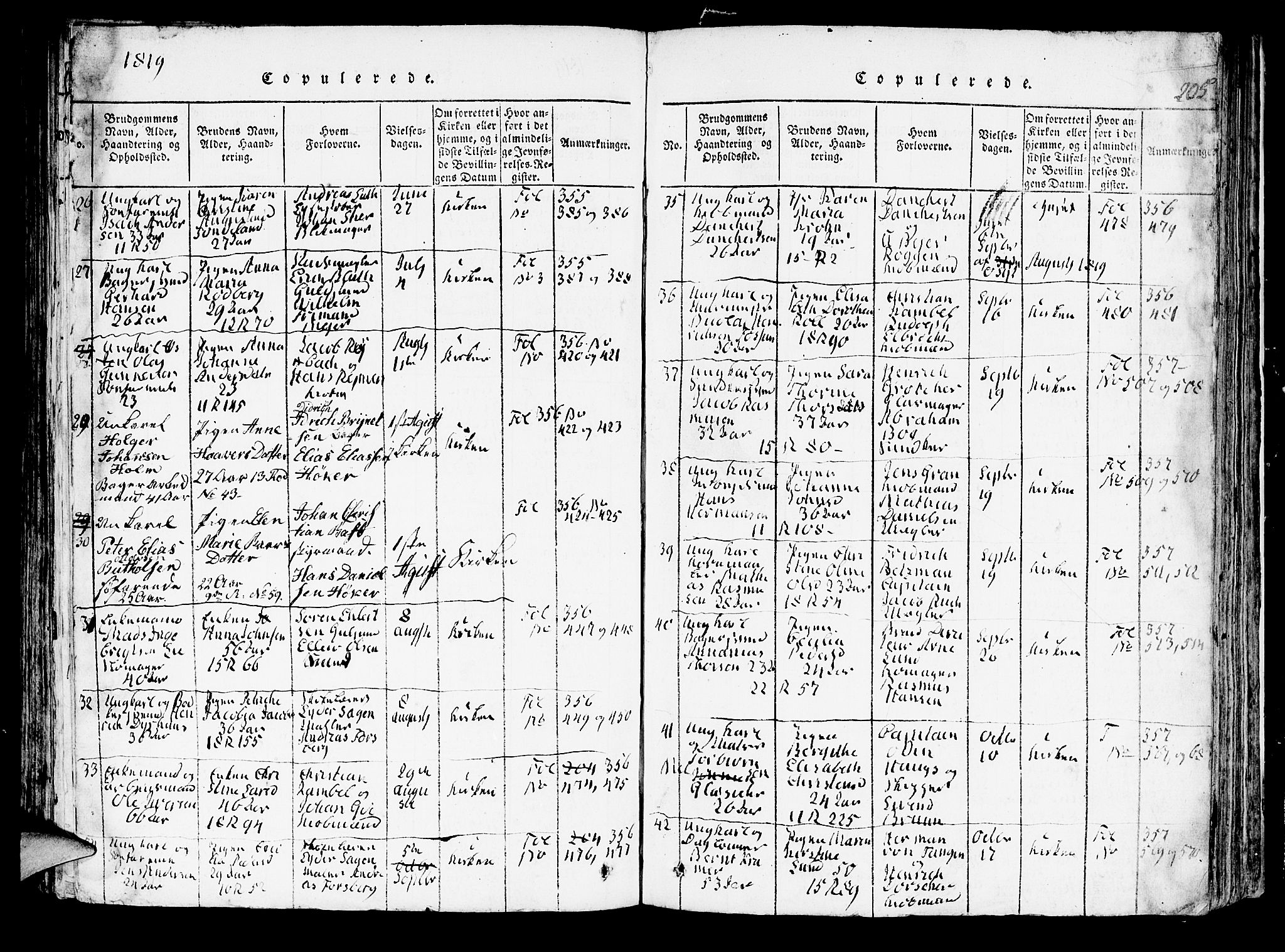 Domkirken sokneprestembete, AV/SAB-A-74801/H/Hab/L0001: Parish register (copy) no. A 1, 1816-1821, p. 205